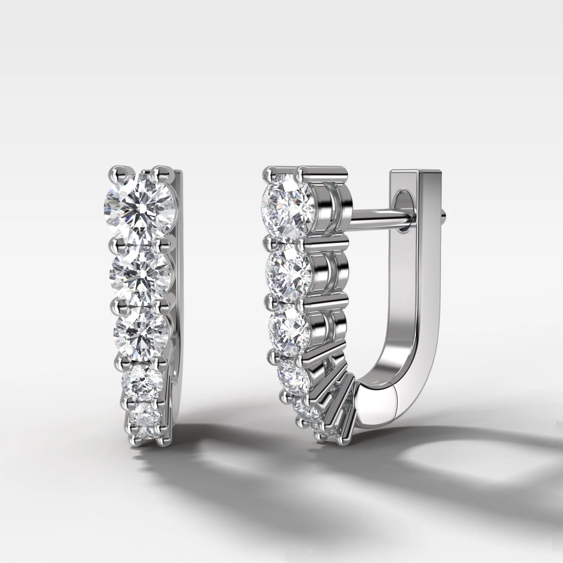 Graduated Shared Prong Diamond Hoop Earrings - Image 2