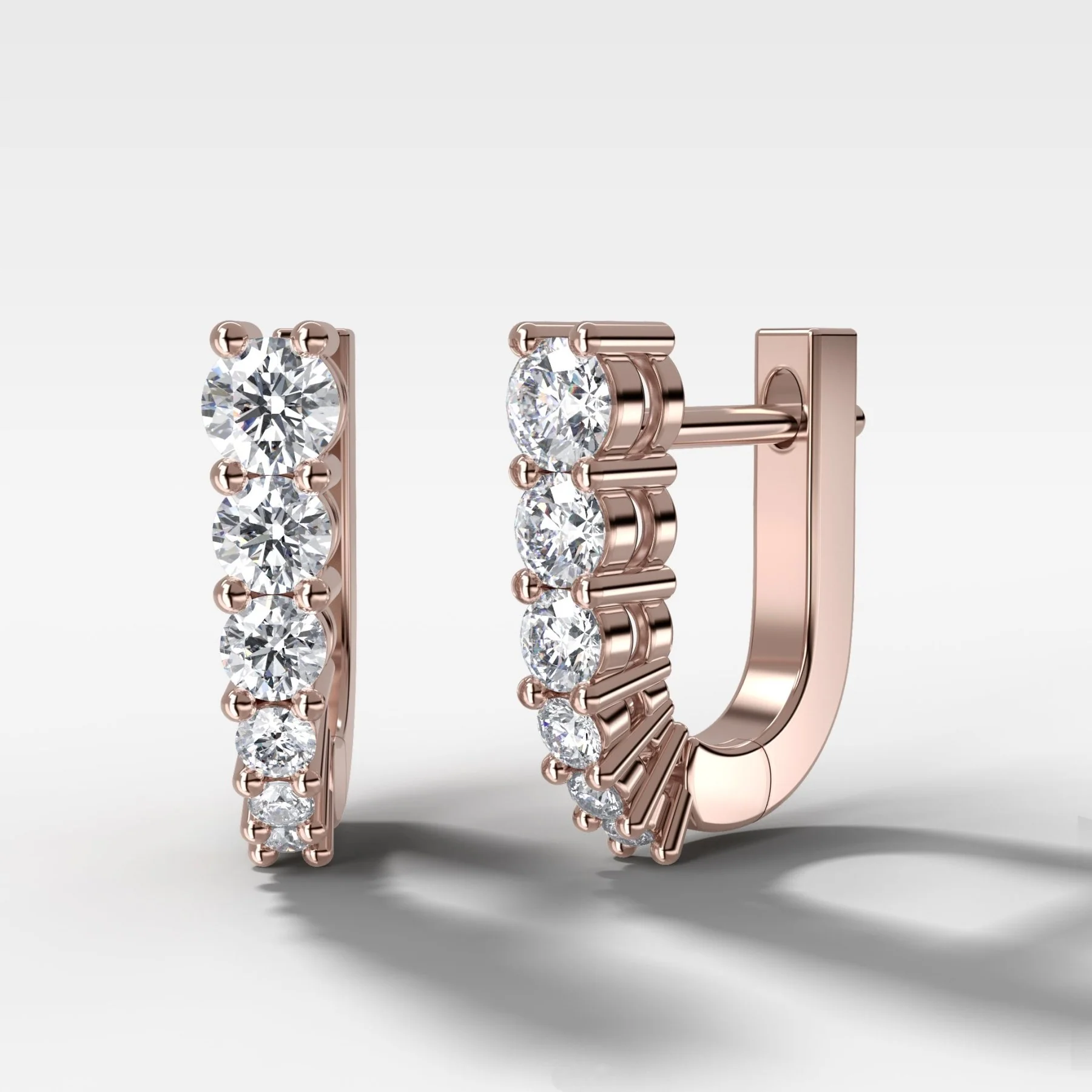 Graduated Shared Prong Diamond Hoop Earrings - Image 3