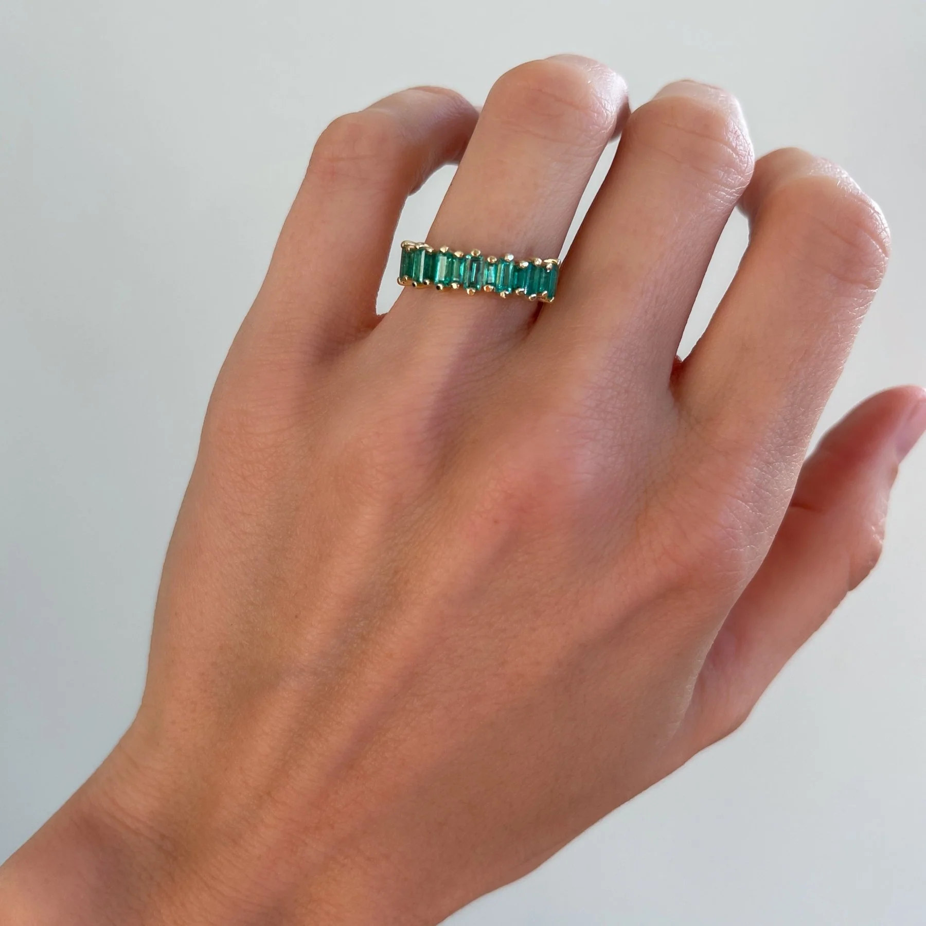 Green Emerald Baguette Wedding Band - Image 2