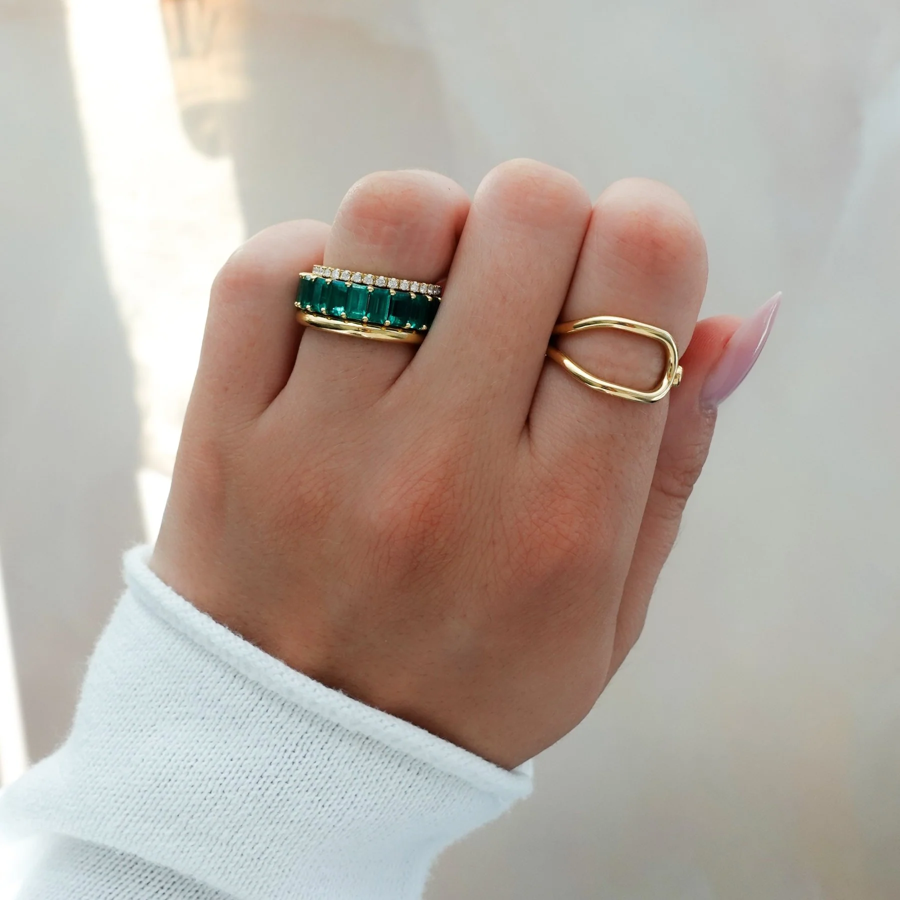 Green Emerald Emerald Cut Eternity Band - Image 2