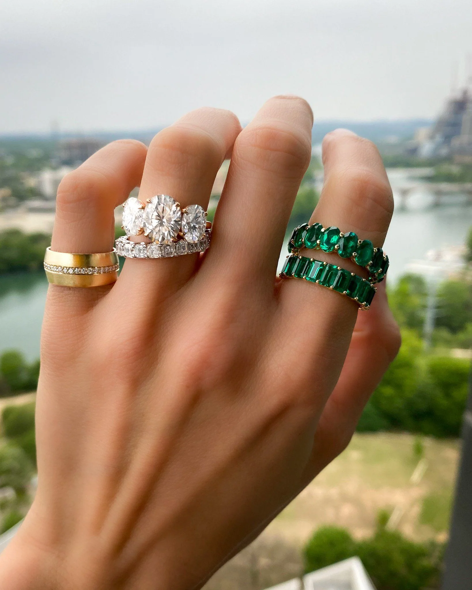 Green Emerald Oval Eternity Band - Image 5