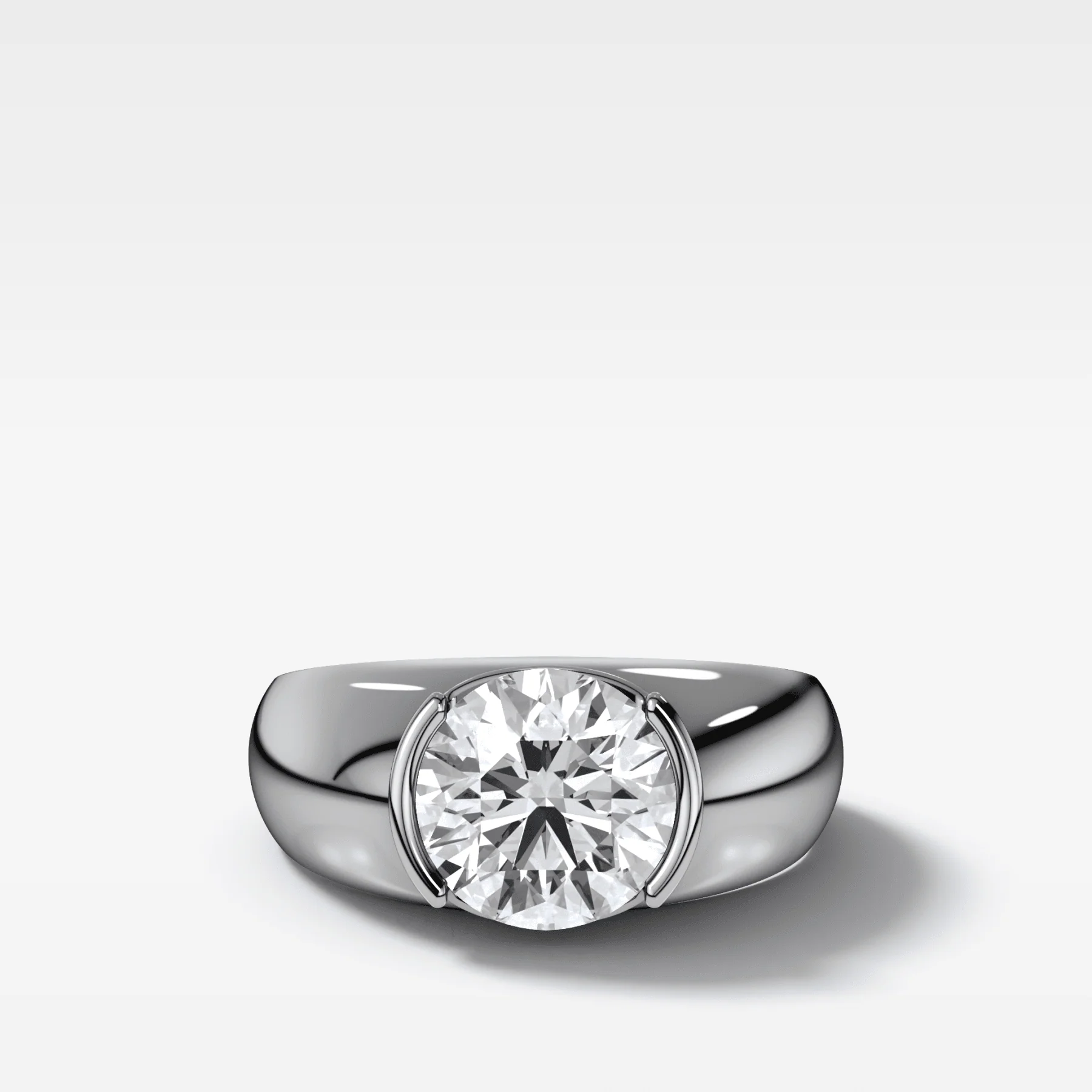 Half Bezel Dome Engagement Ring with Round Cut Diamond - Image 2