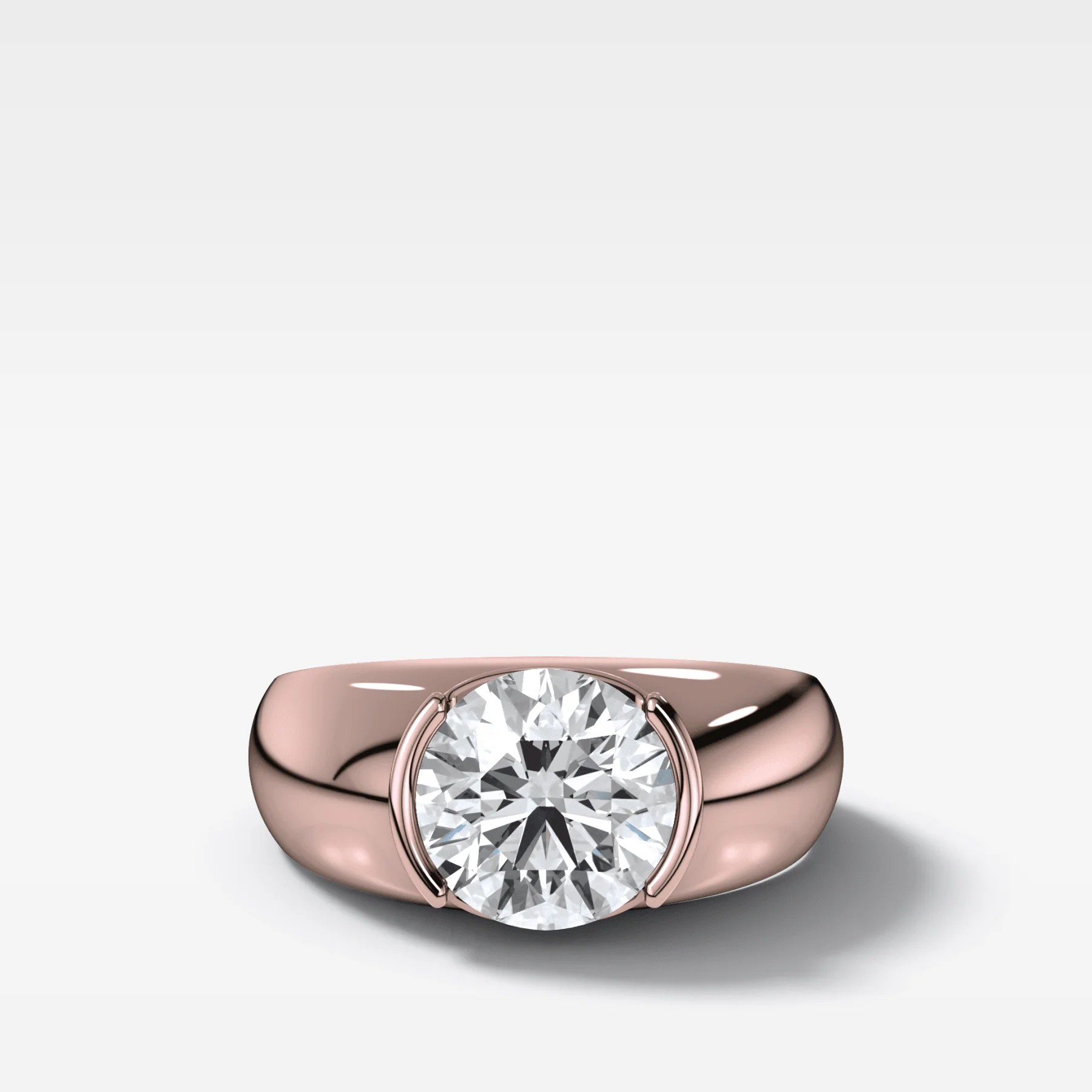 Half Bezel Dome Engagement Ring with Round Cut Diamond - Image 3