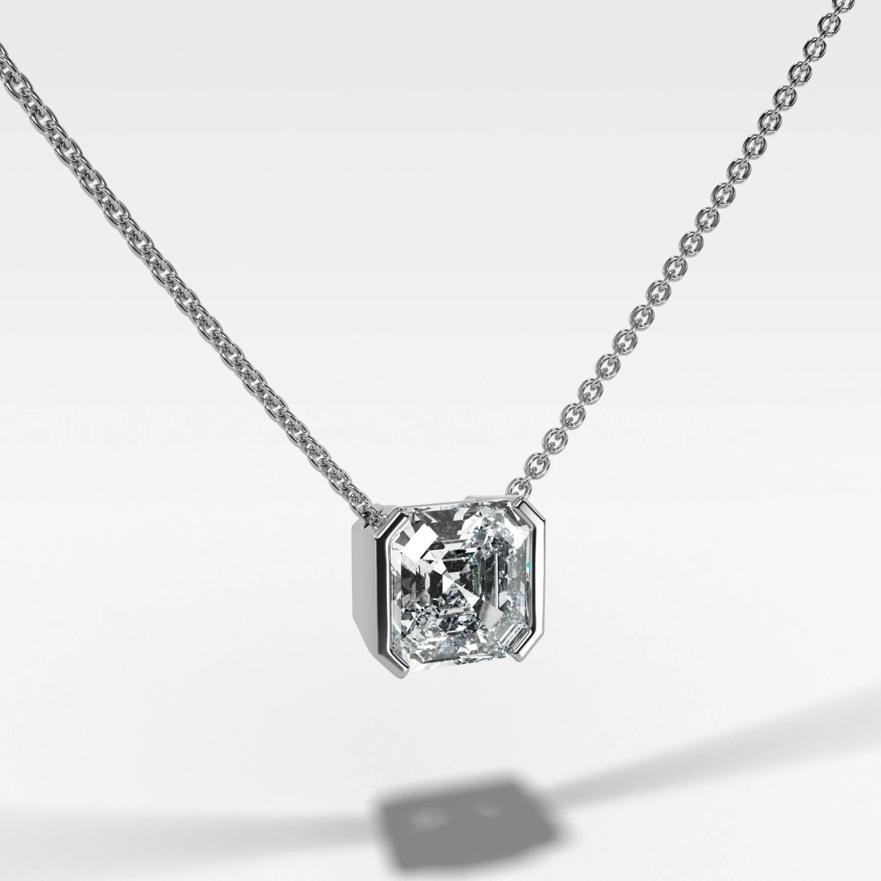 Half Bezel Pendant Necklace with Asscher Cut Diamond - Image 2