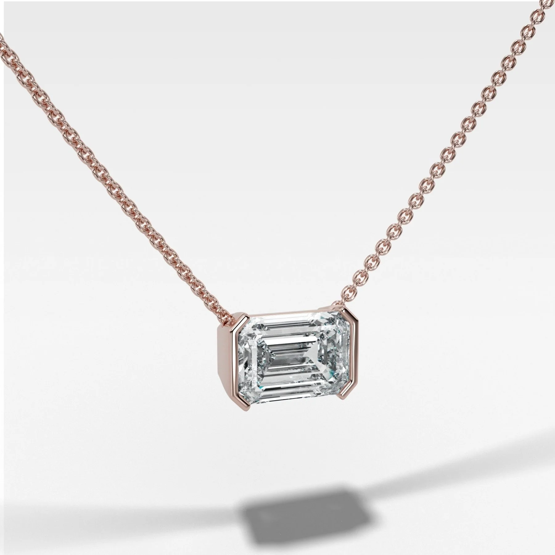 East West Half Bezel Pendant Necklace with Emerald Cut Diamond - Image 3