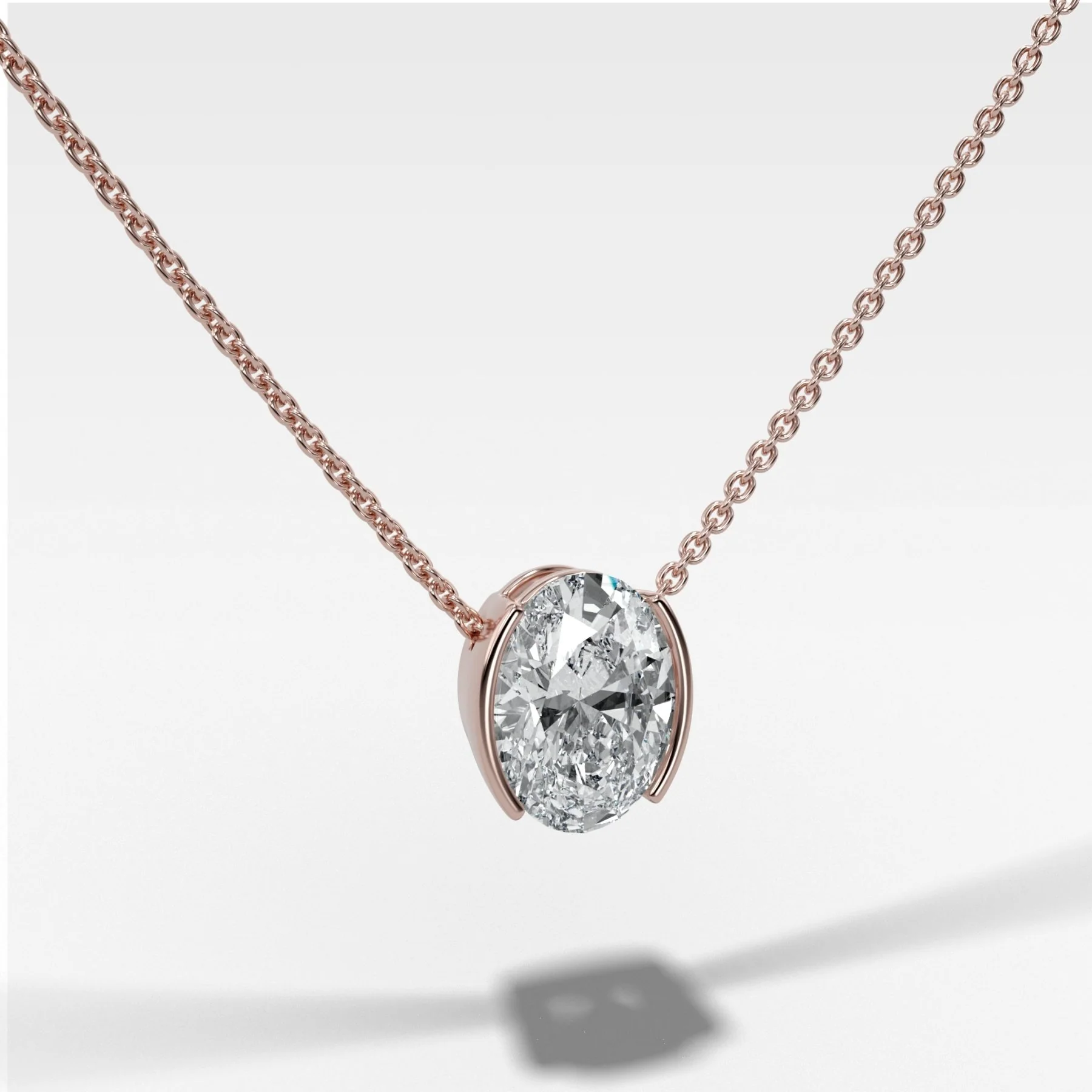 Half Bezel Pendant Necklace with Oval Cut Diamond - Image 3