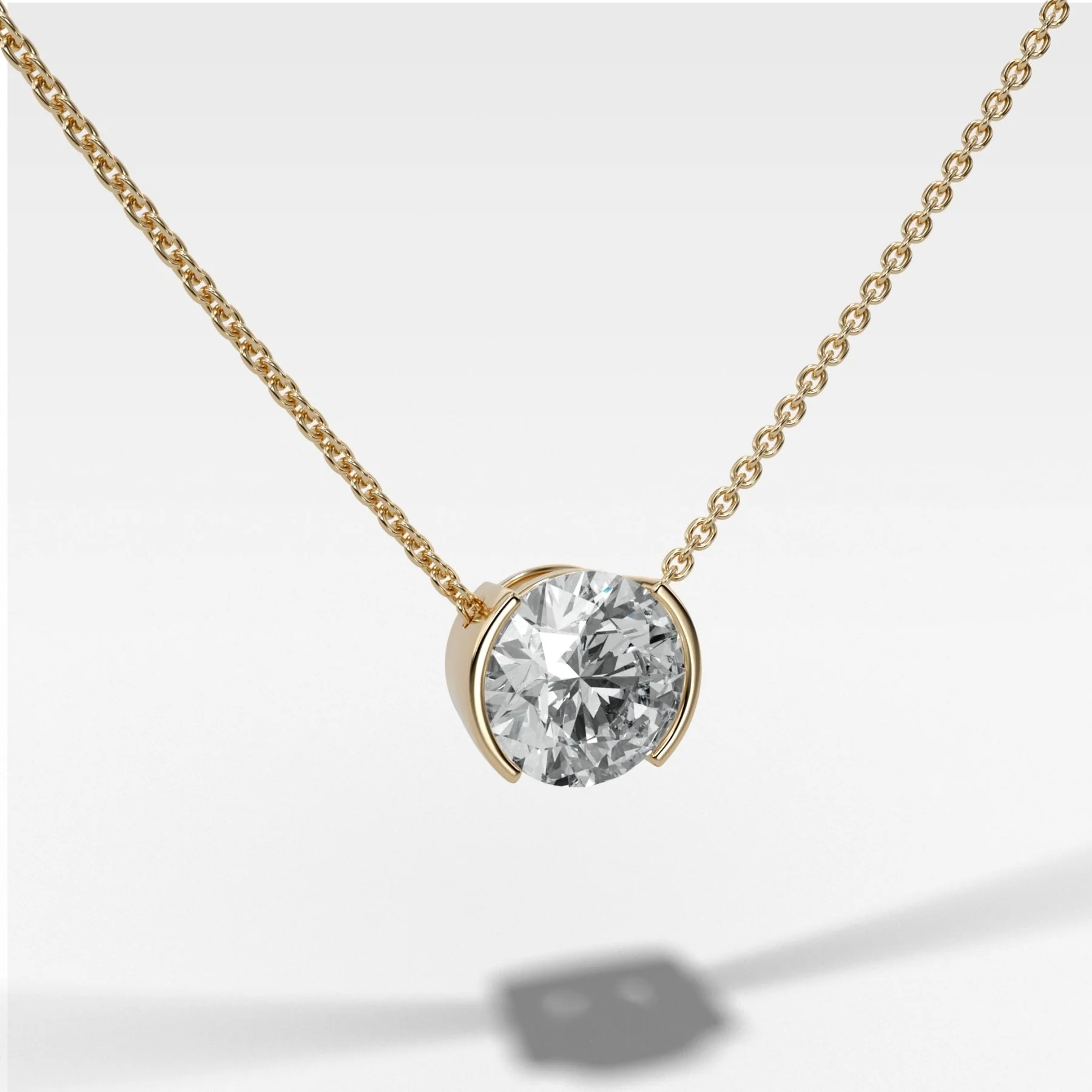 Half Bezel Pendant Necklace with Round Cut Diamond
