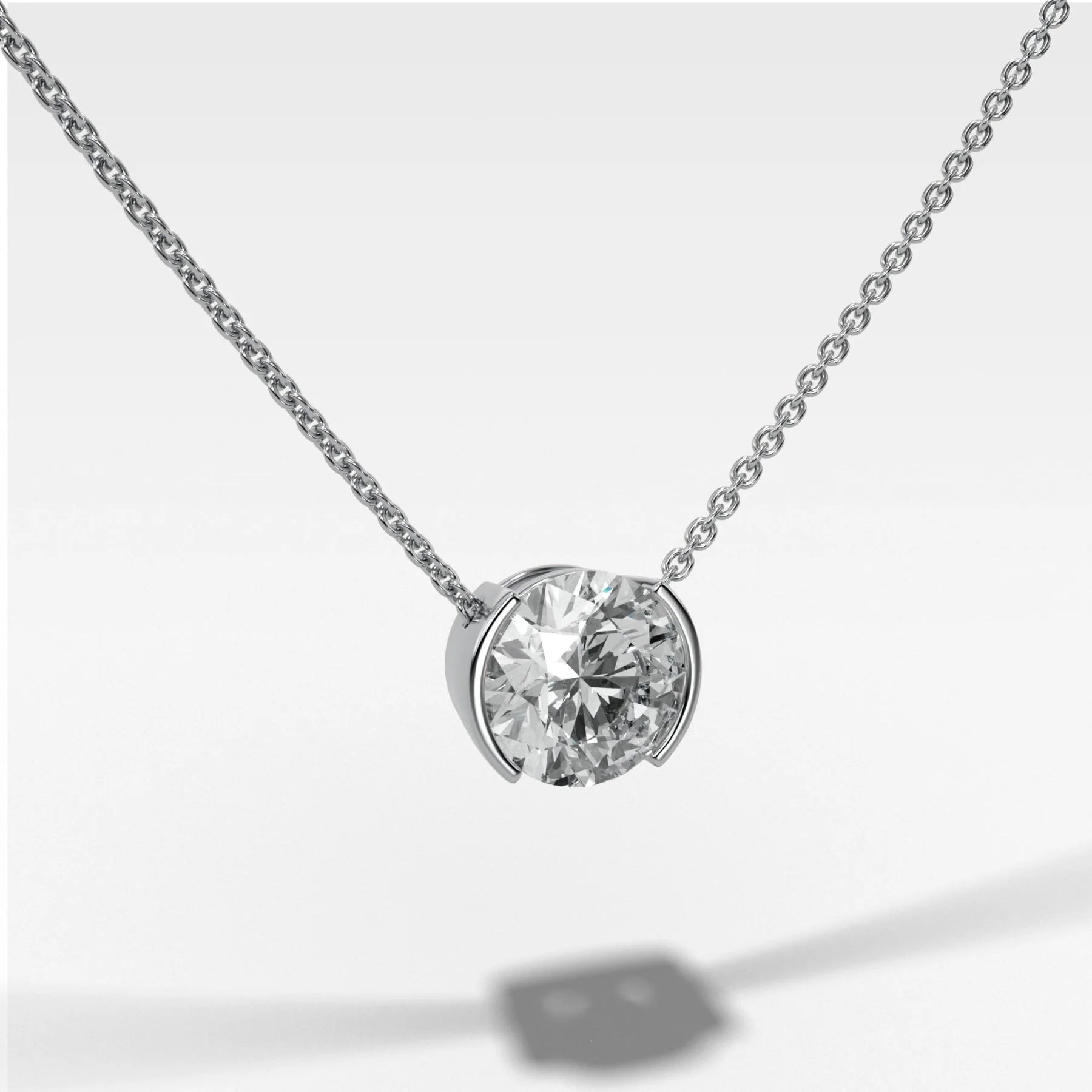 Half Bezel Pendant Necklace with Round Cut Diamond - Image 2