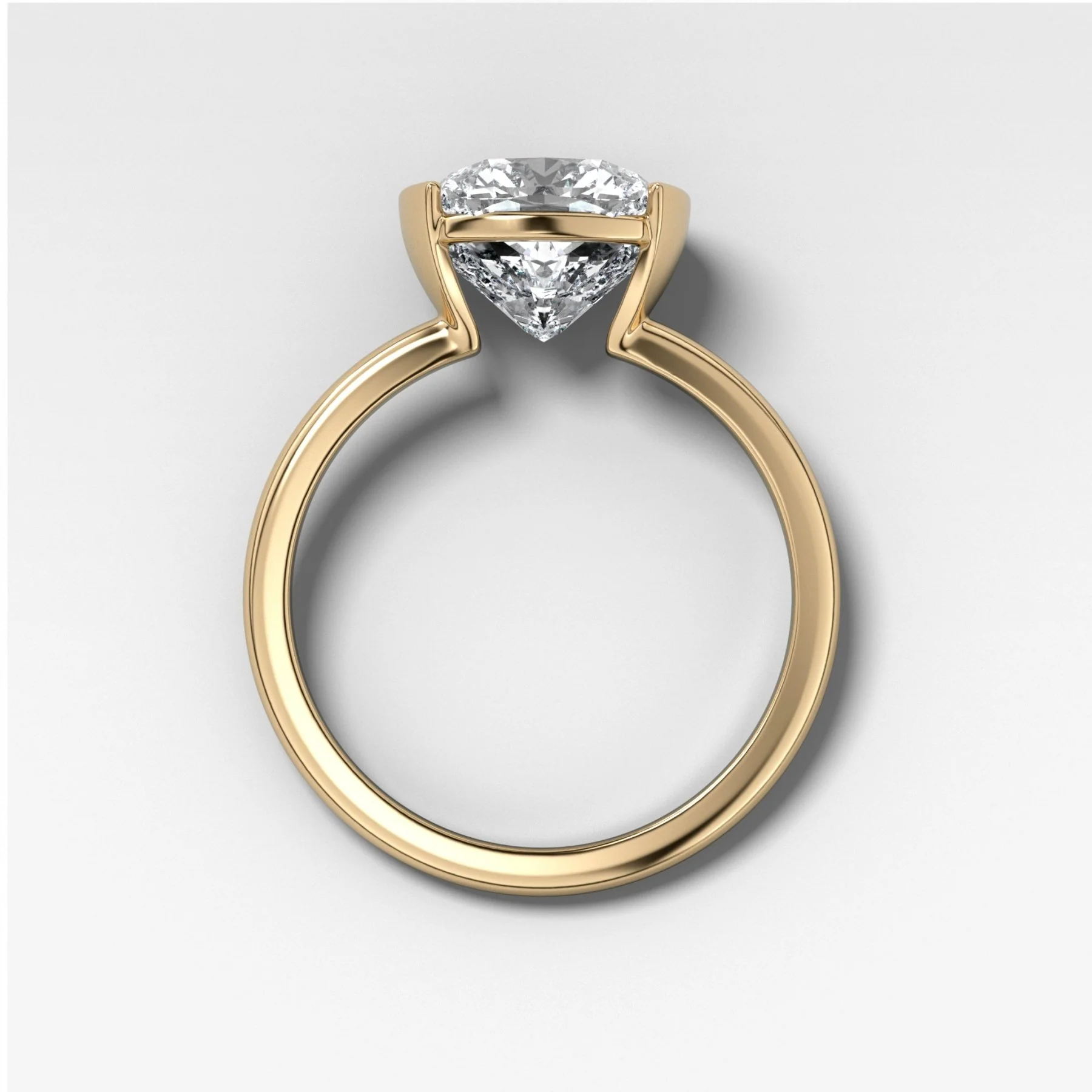 Half Bezel Solitaire Engagement Ring With Cushion Cut Diamond - Image 2