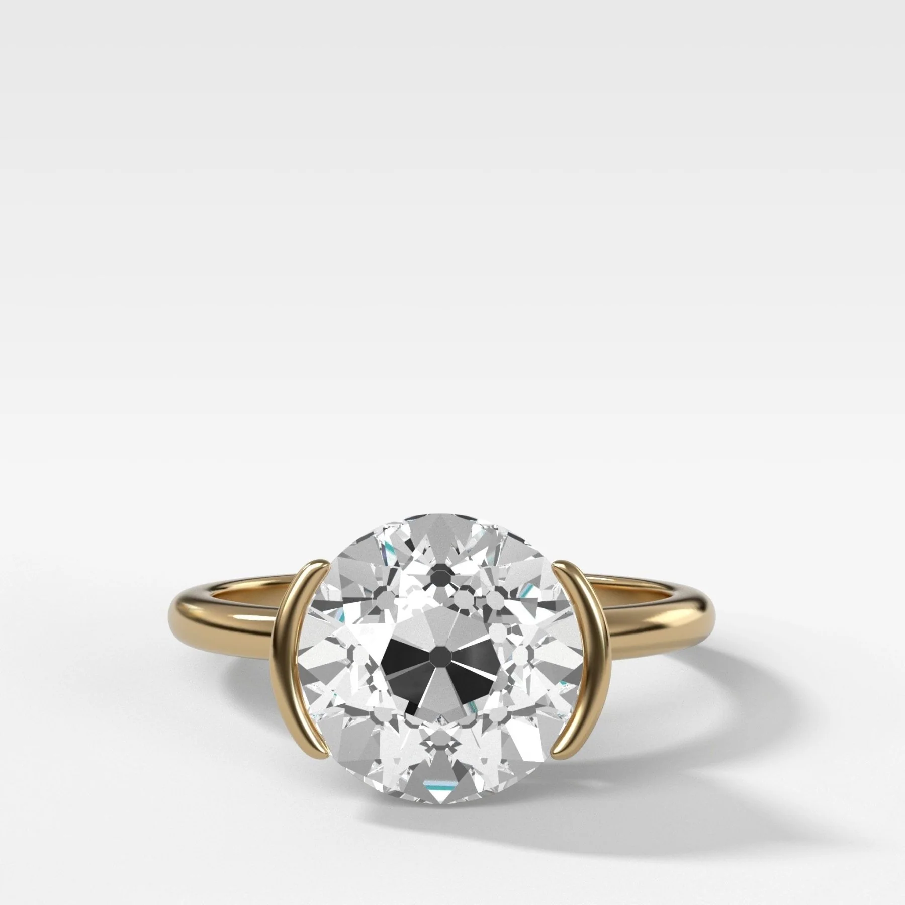 Half Bezel Solitaire Engagement Ring With Old Euro Cut Diamond