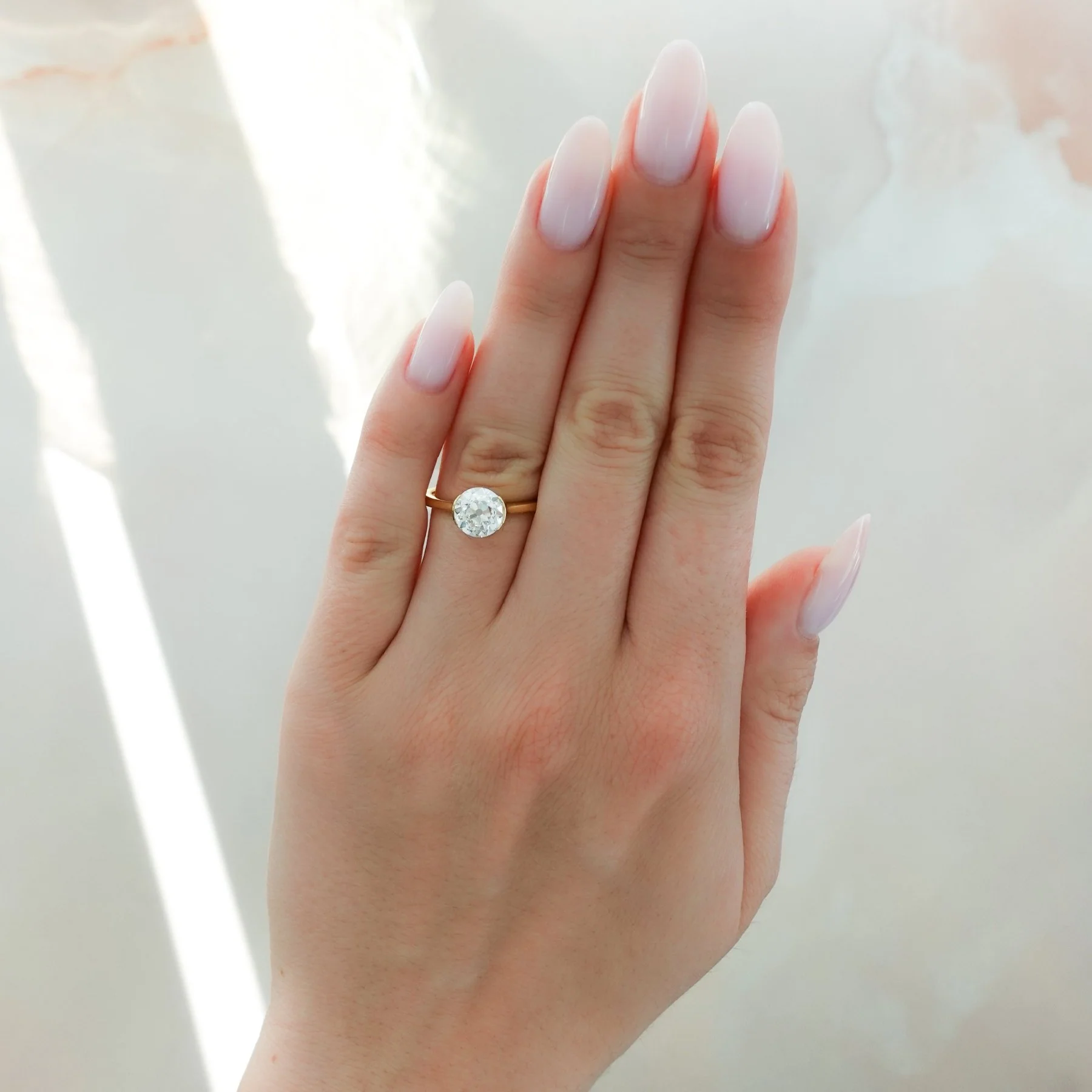 Half Bezel Solitaire Engagement Ring With Old Euro Cut Diamond - Image 3