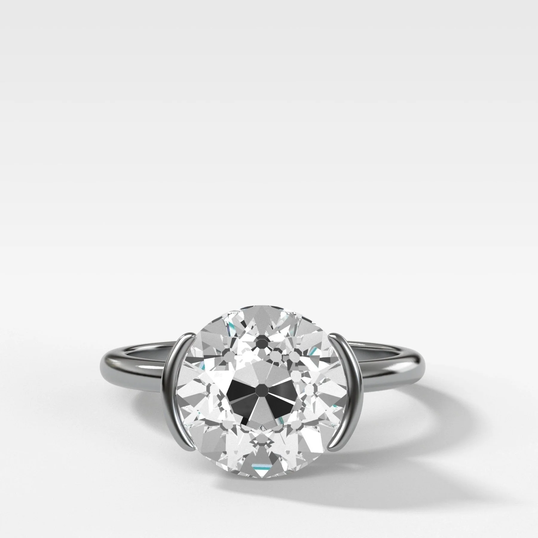 Half Bezel Solitaire Engagement Ring With Old Euro Cut Diamond - Image 4