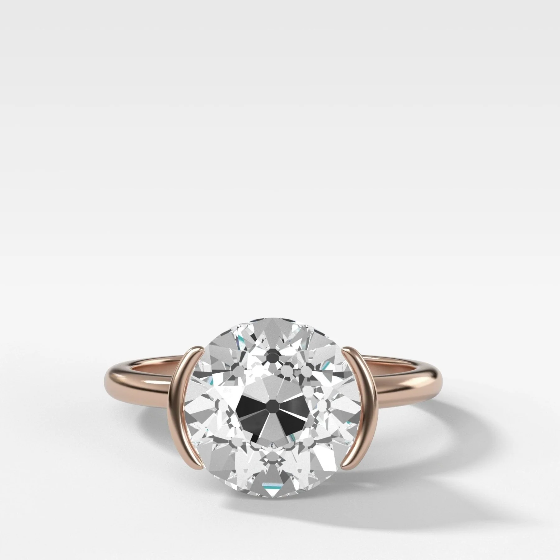 Half Bezel Solitaire Engagement Ring With Old Euro Cut Diamond - Image 5