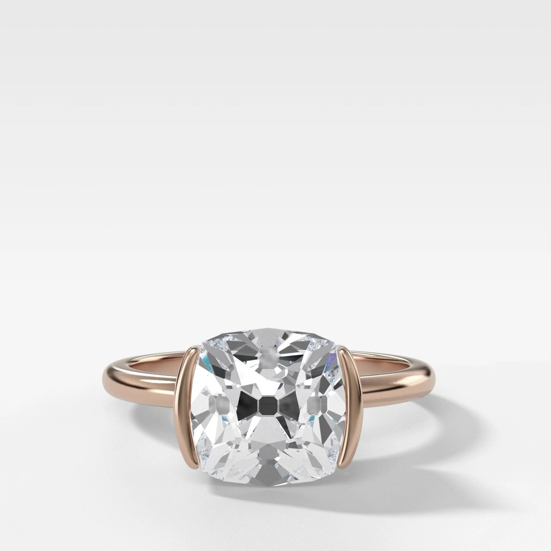 Half Bezel Solitaire Engagement Ring With Old Mine Cut Diamond - Image 5