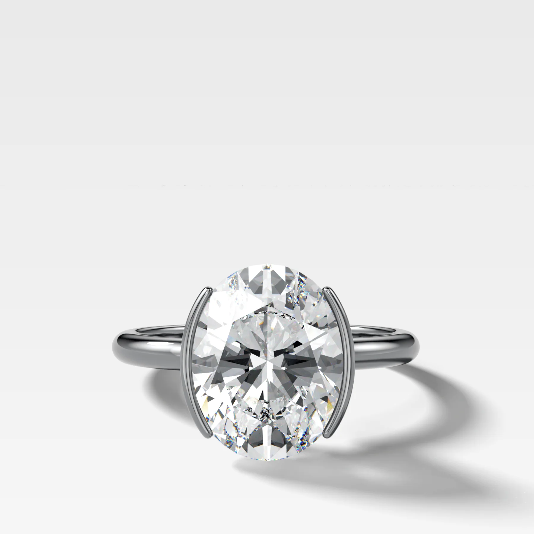 Half Bezel Solitaire Engagement Ring With Oval Cut Diamond - Image 4