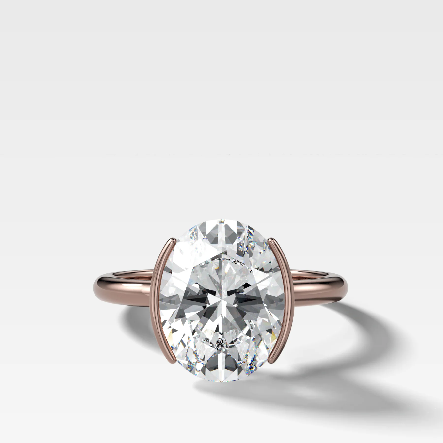 Half Bezel Solitaire Engagement Ring With Oval Cut Diamond - Image 5
