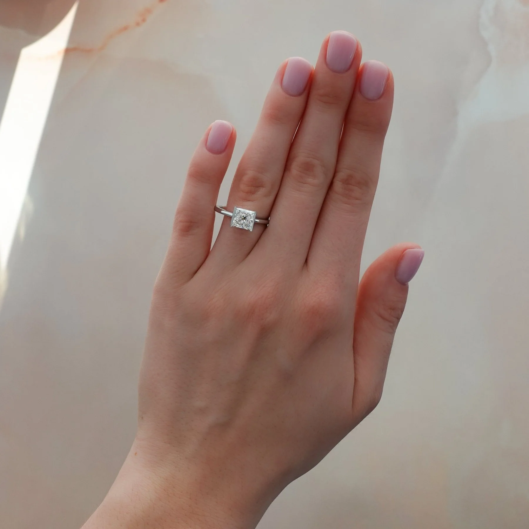 Half Bezel Solitaire Engagement Ring With Princess Cut Diamond - Image 3