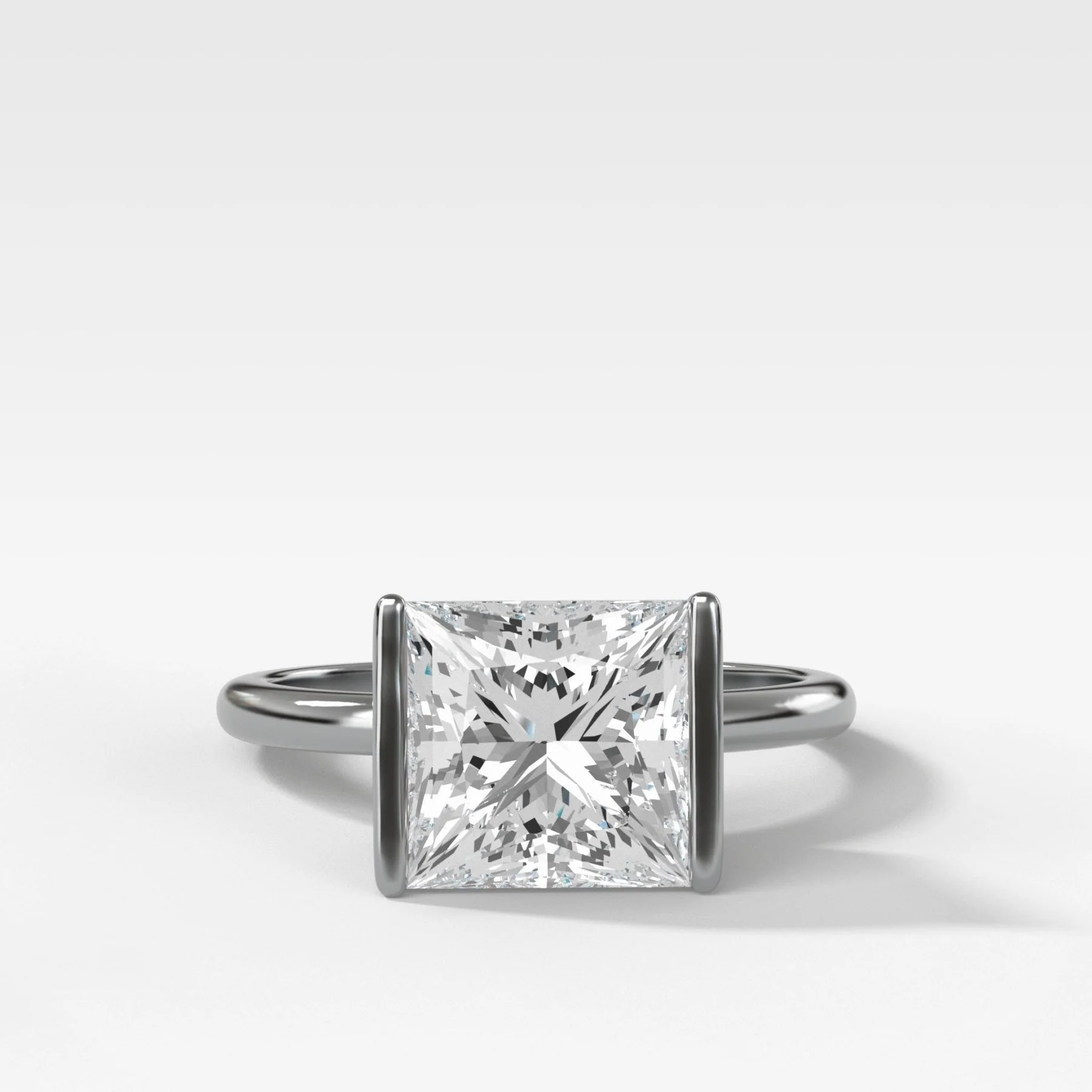 Half Bezel Solitaire Engagement Ring With Princess Cut Diamond - Image 4