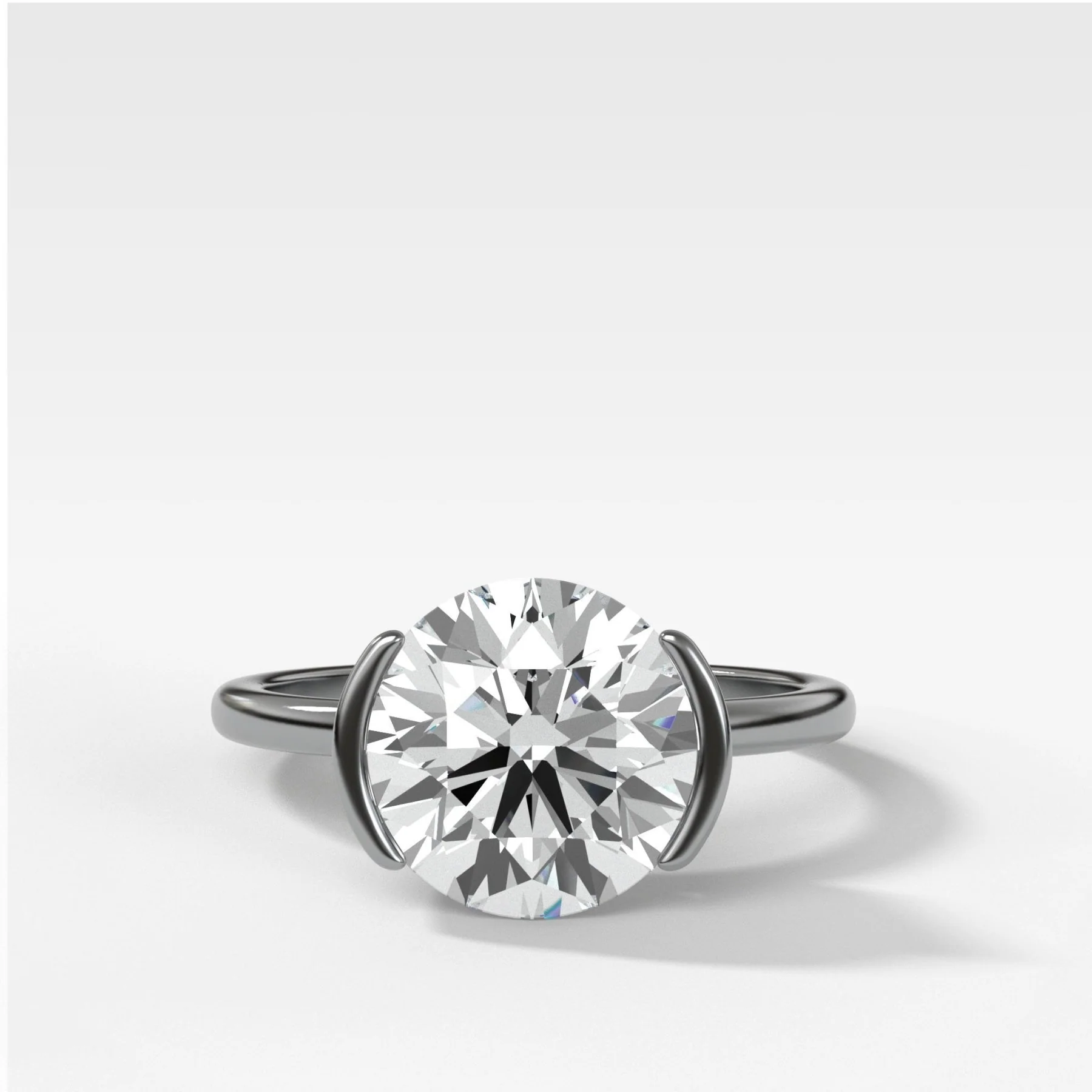 Half Bezel Solitaire Engagement Ring With Round Cut Diamond - Image 4