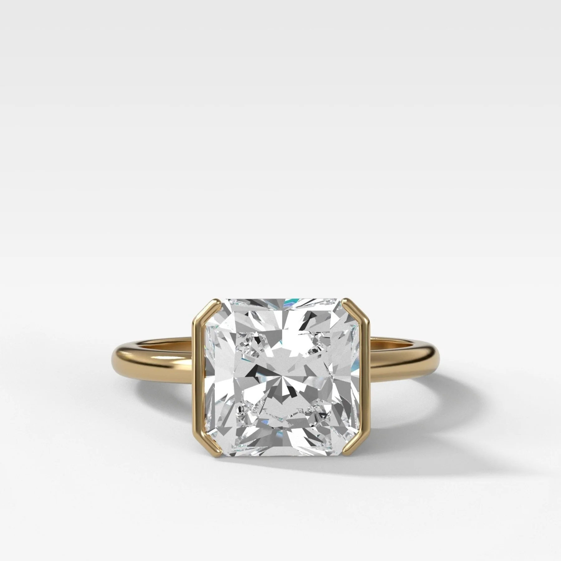 Half Bezel Solitaire Engagement Ring With Square Radiant Cut Diamond