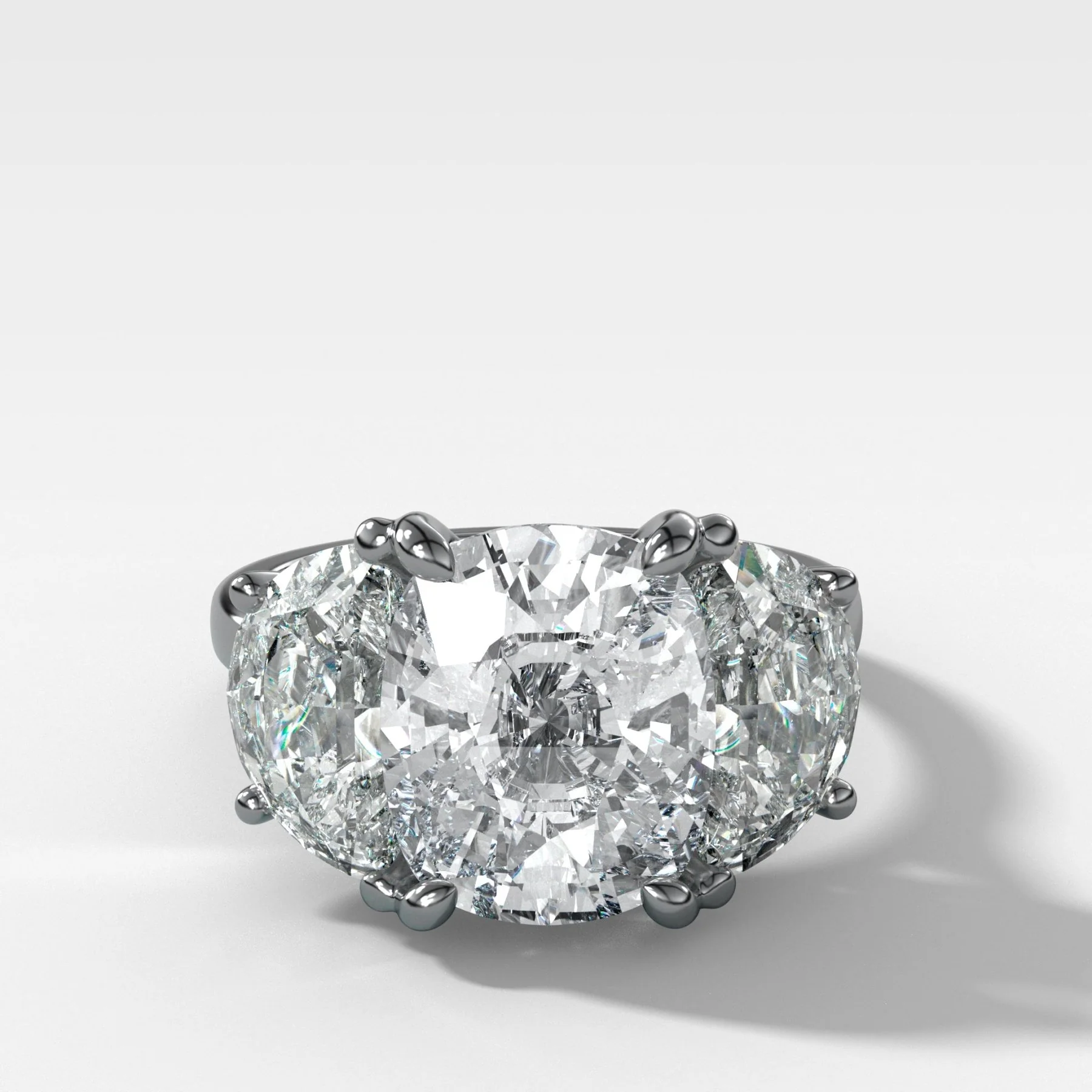 Jumbo Three Stone ring with Half Moon sides & an Elongated Cushion Cut - Image 3