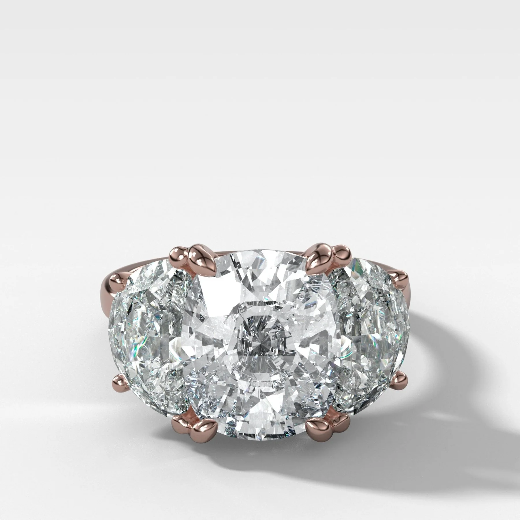 Jumbo Three Stone ring with Half Moon sides & an Elongated Cushion Cut - Image 4
