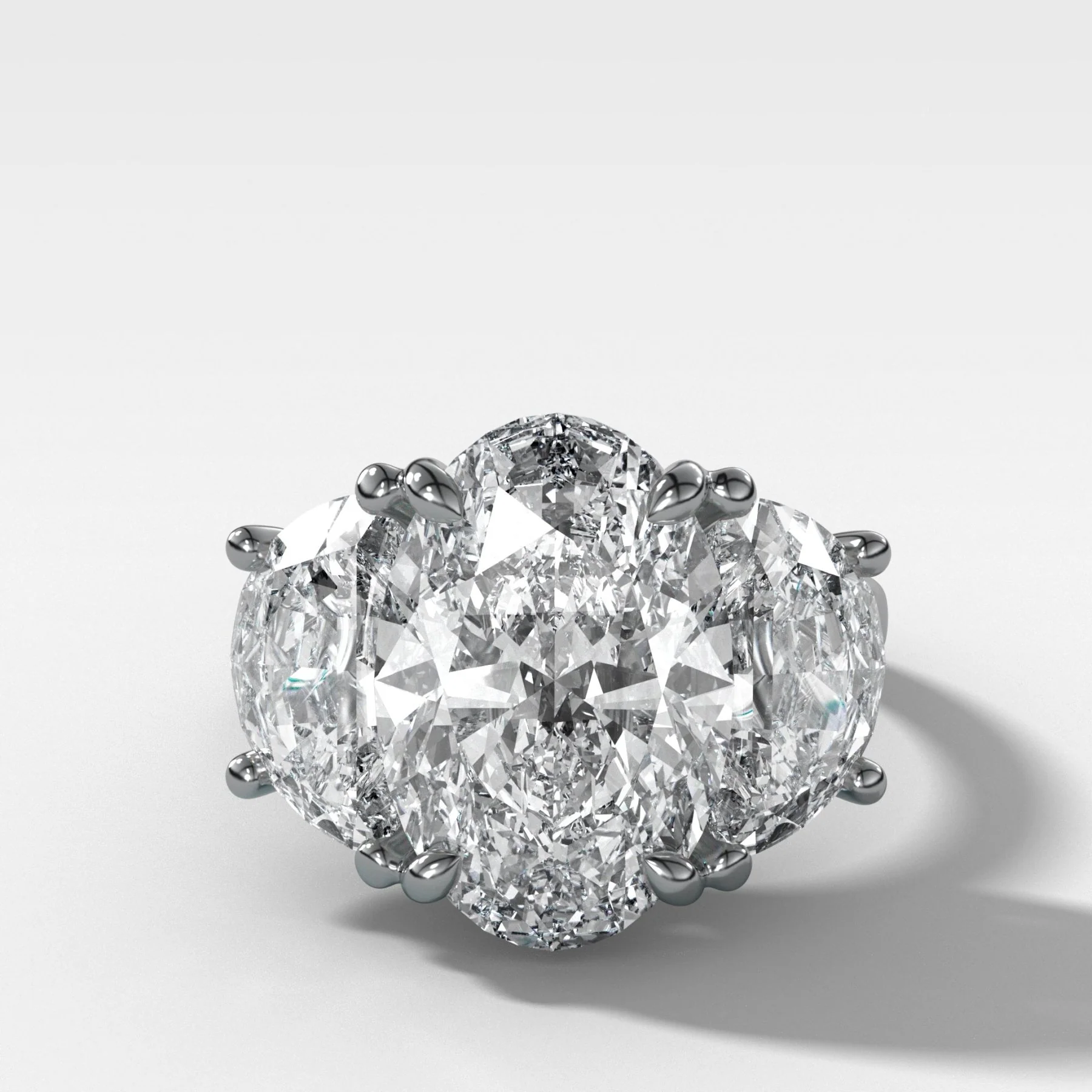 Jumbo Three Stone ring with Half Moon sides & an Oval Cut - Image 4
