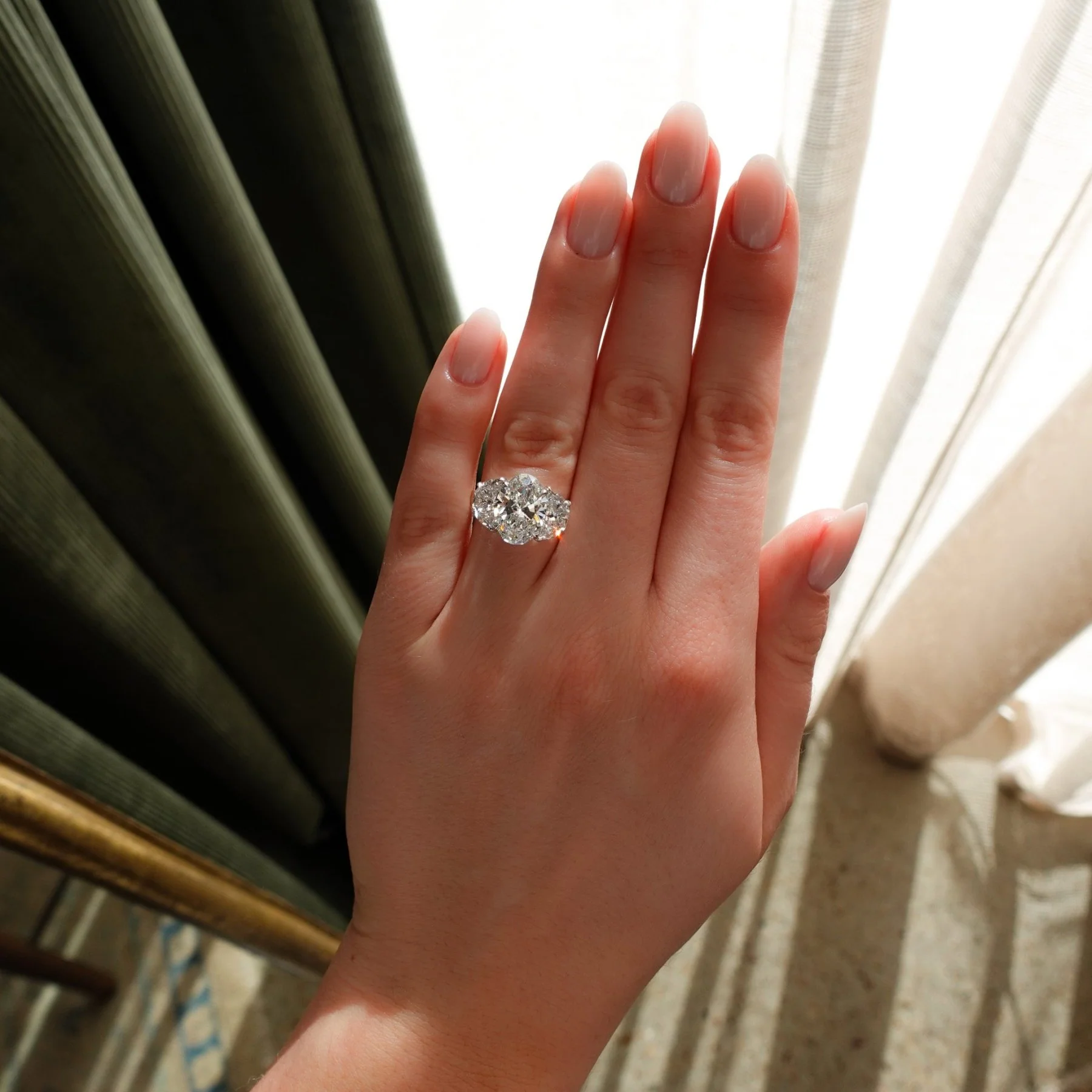 Jumbo Three Stone ring with Half Moon sides & an Oval Cut - Image 7