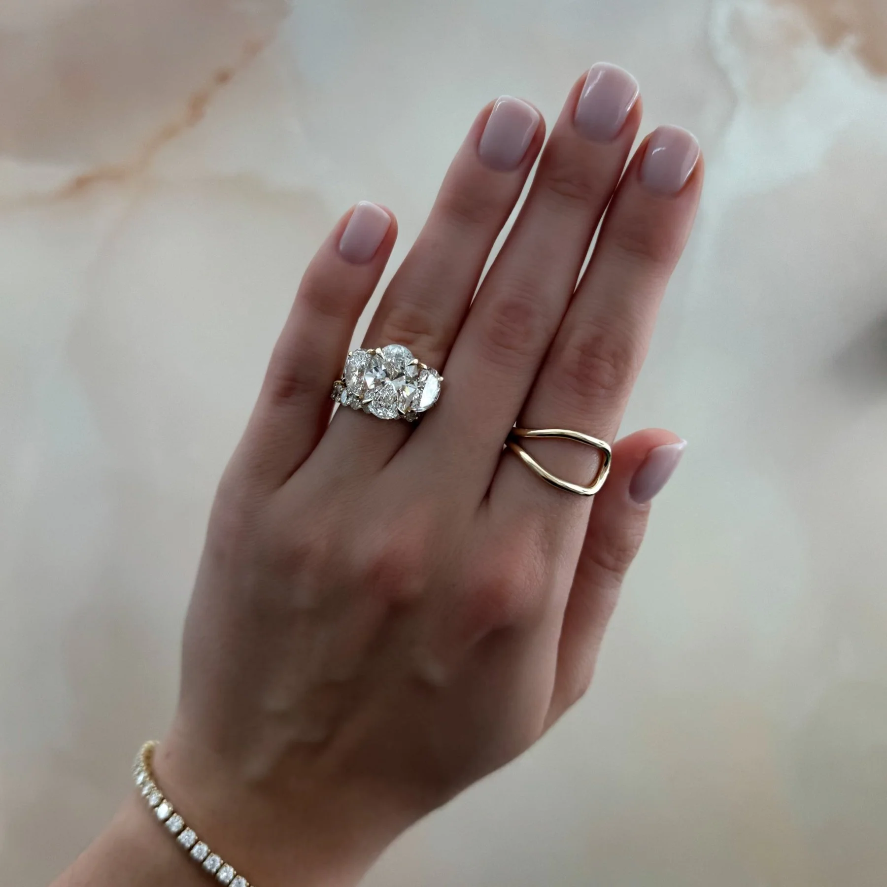 Jumbo Three Stone ring with Half Moon sides & an Oval Cut - Image 8