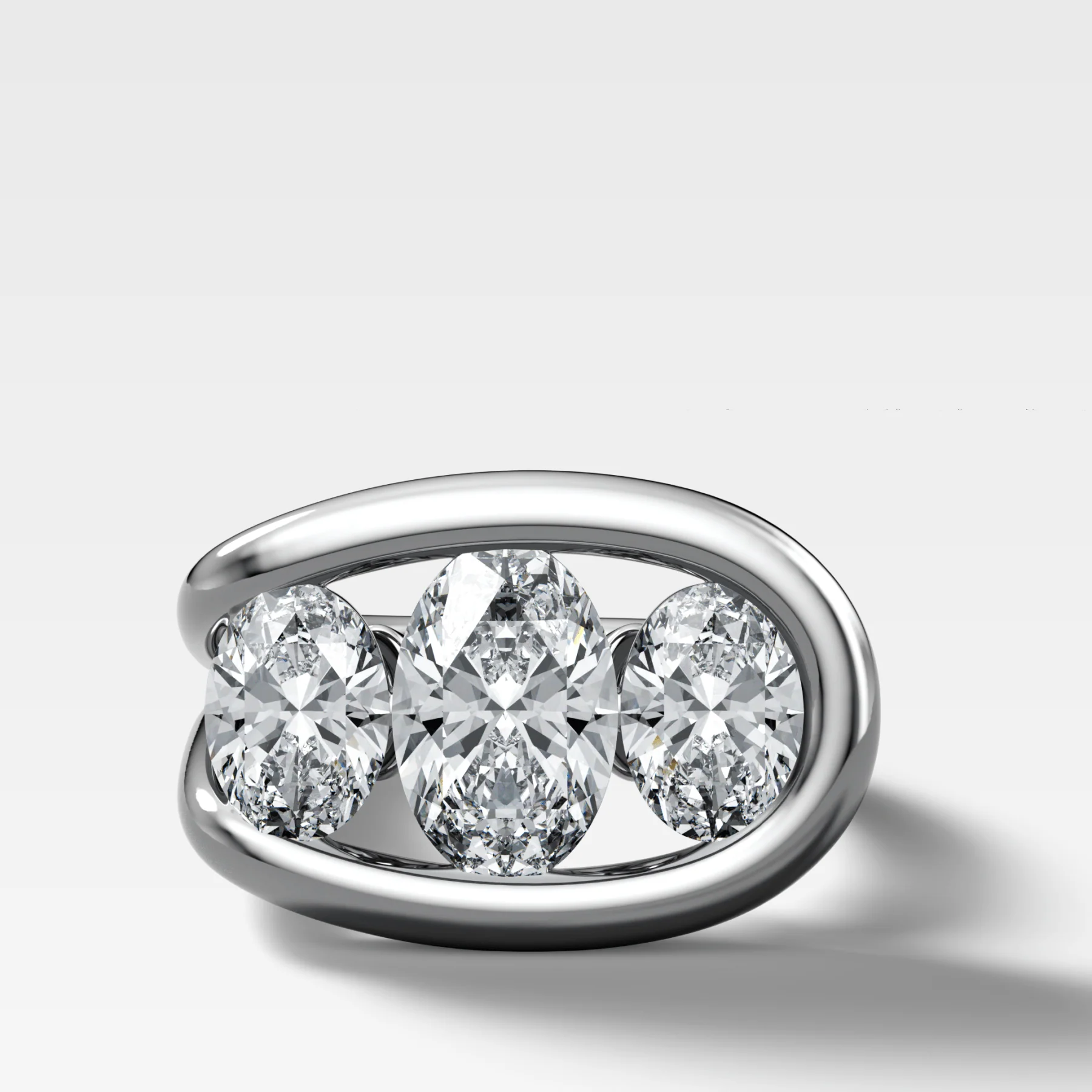 Lasso Triad Engagement Ring With Oval Cut Diamonds - Image 3