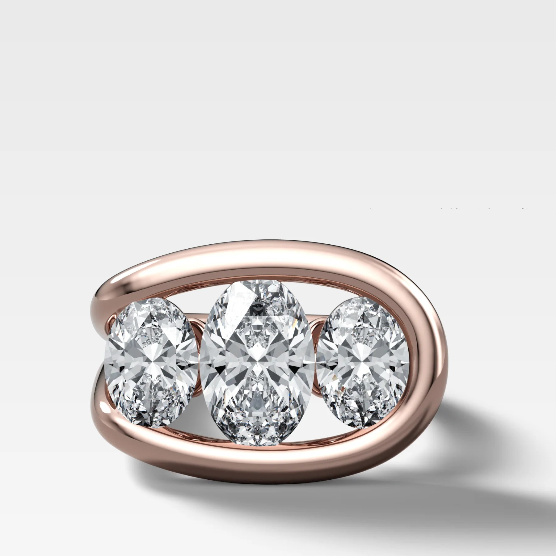 Lasso Triad Engagement Ring With Oval Cut Diamonds - Image 4