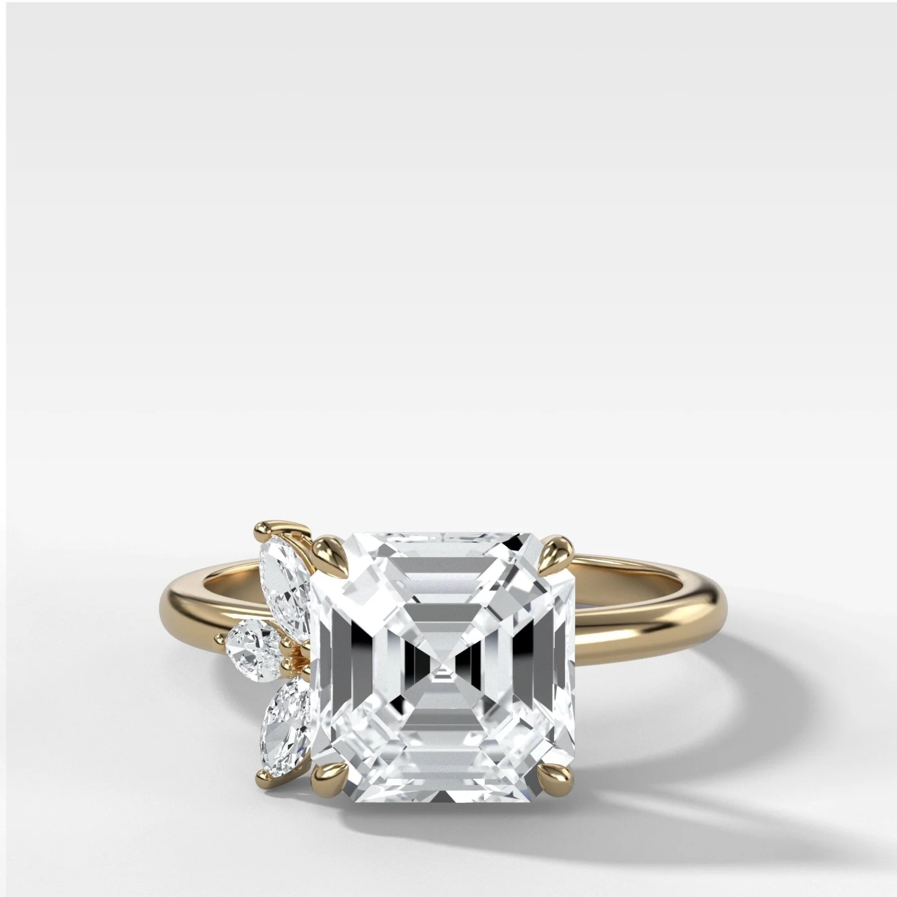 Lotus Engagement Ring With Asscher Cut Diamond