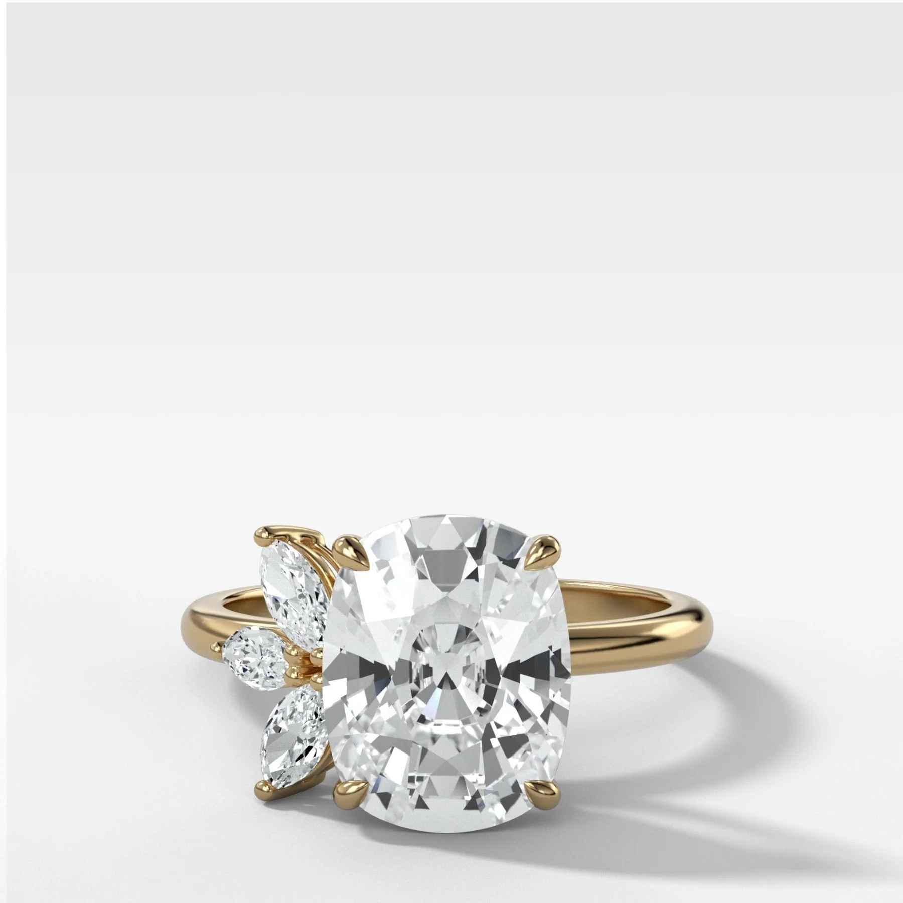 Lotus Engagement Ring With Elongated Cushion Cut Diamond