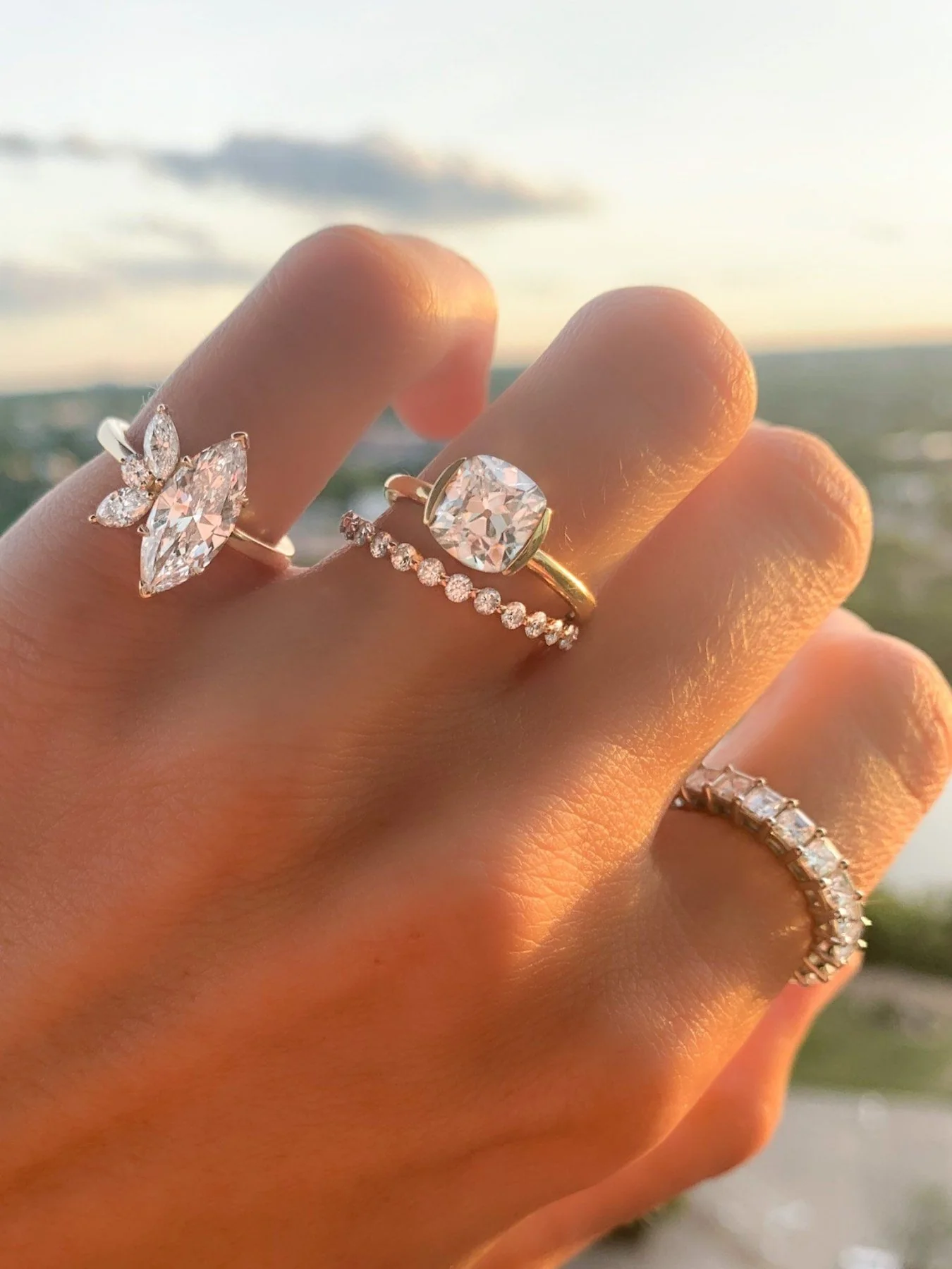Lotus Engagement Ring With Marquise Cut Diamond - Image 3