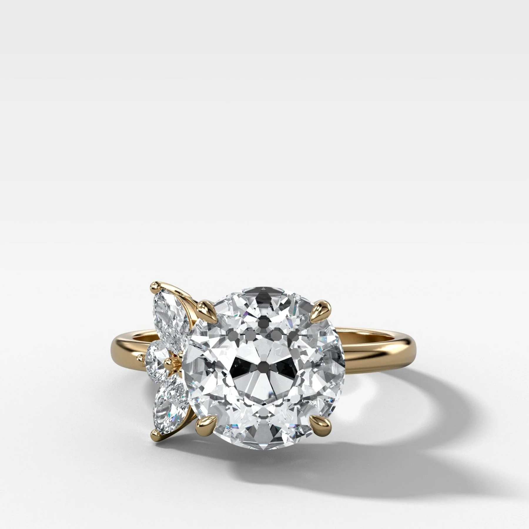 Lotus Engagement Ring With Old Euro Cut Diamond