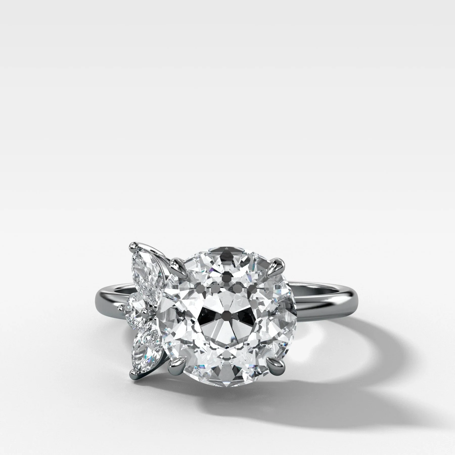 Lotus Engagement Ring With Old Euro Cut Diamond - Image 3