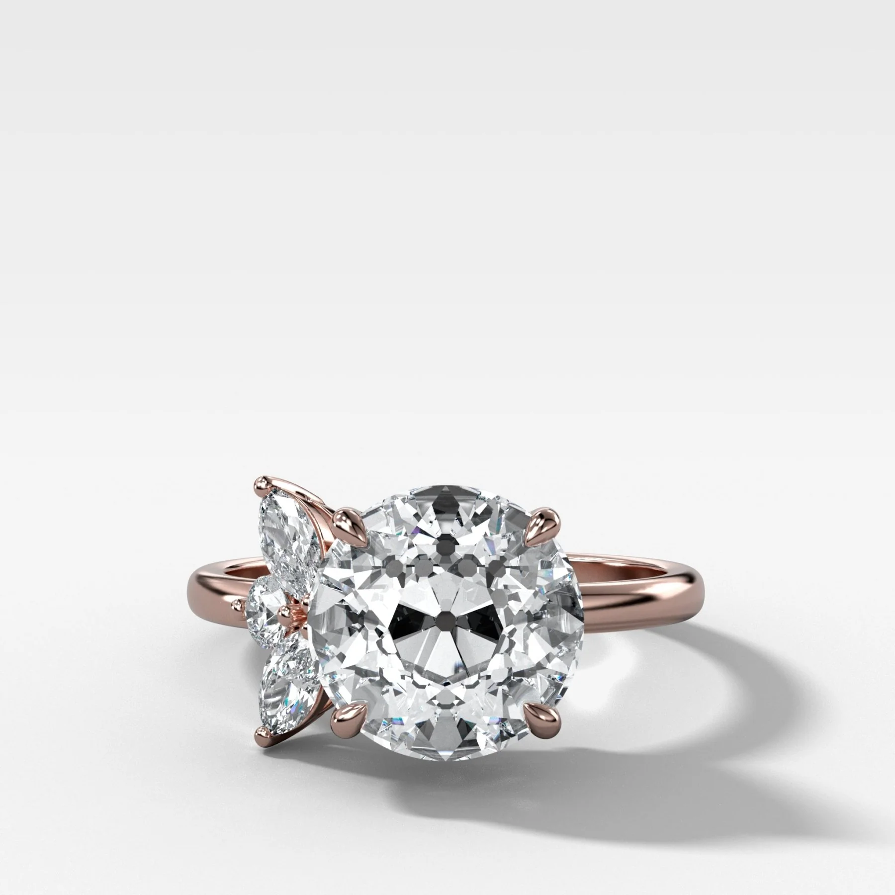 Lotus Engagement Ring With Old Euro Cut Diamond - Image 4