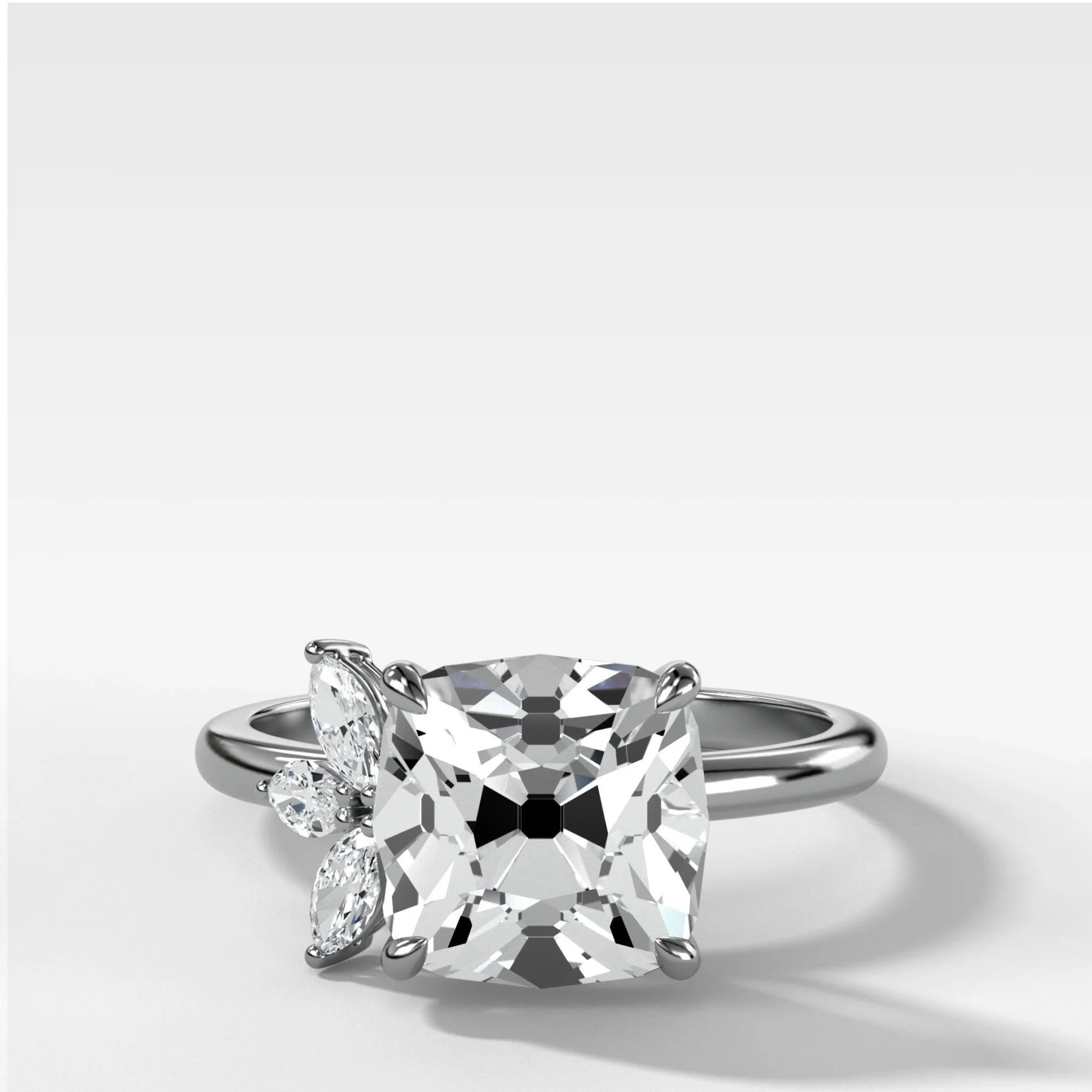 Lotus Engagement Ring With Old Mine Cut Diamond - Image 3