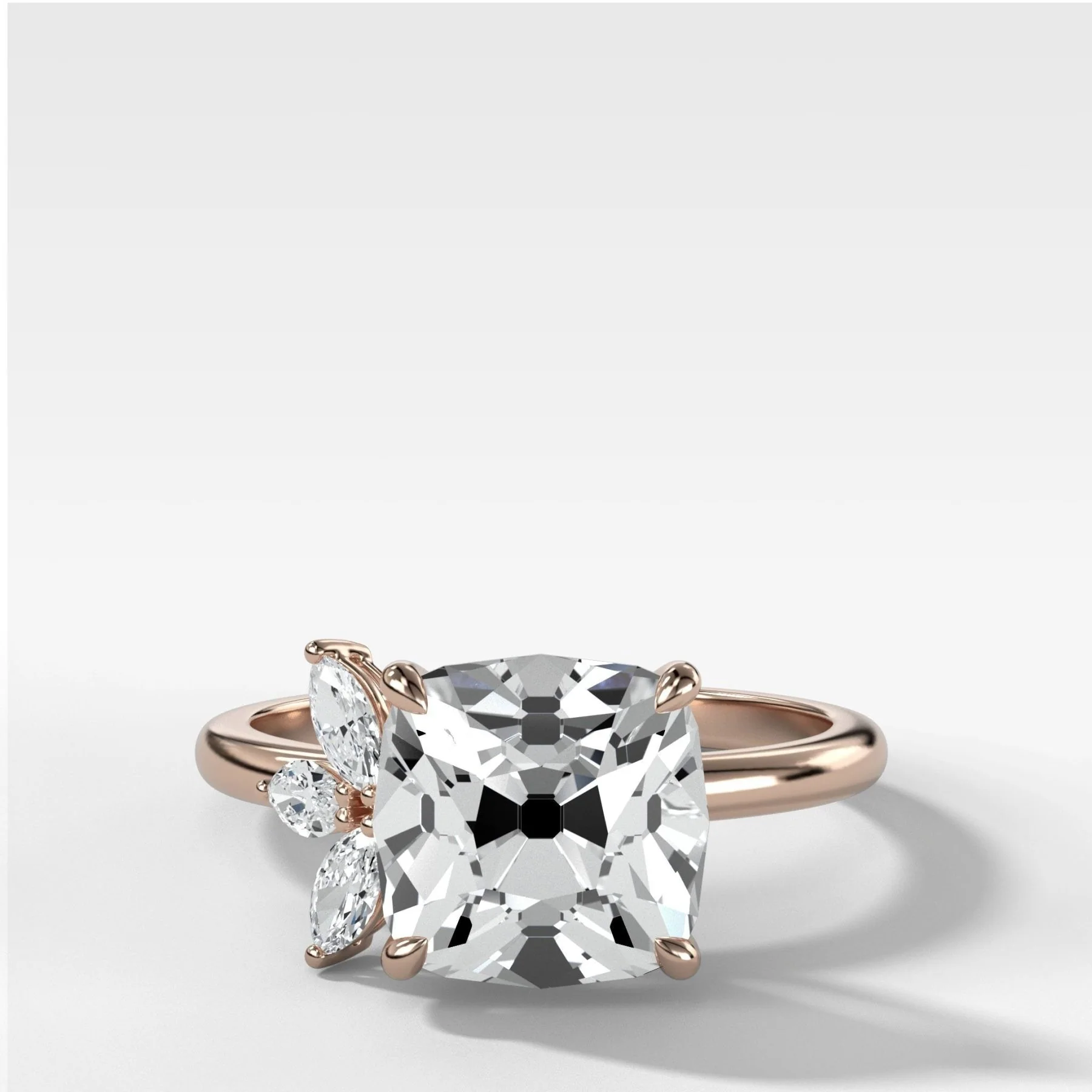 Lotus Engagement Ring With Old Mine Cut Diamond - Image 4