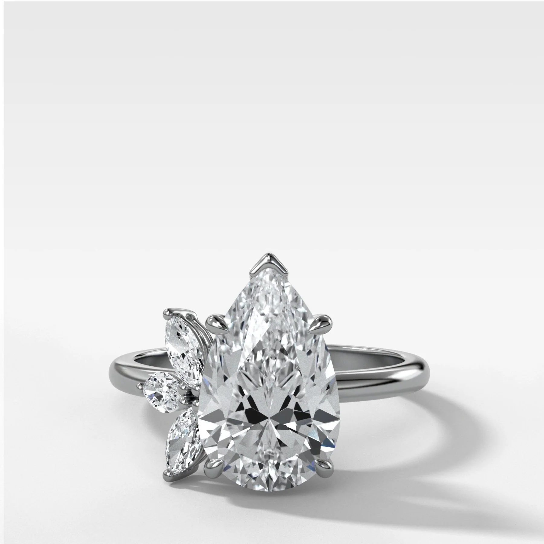 Lotus Engagement Ring With Pear Cut Diamond - Image 4
