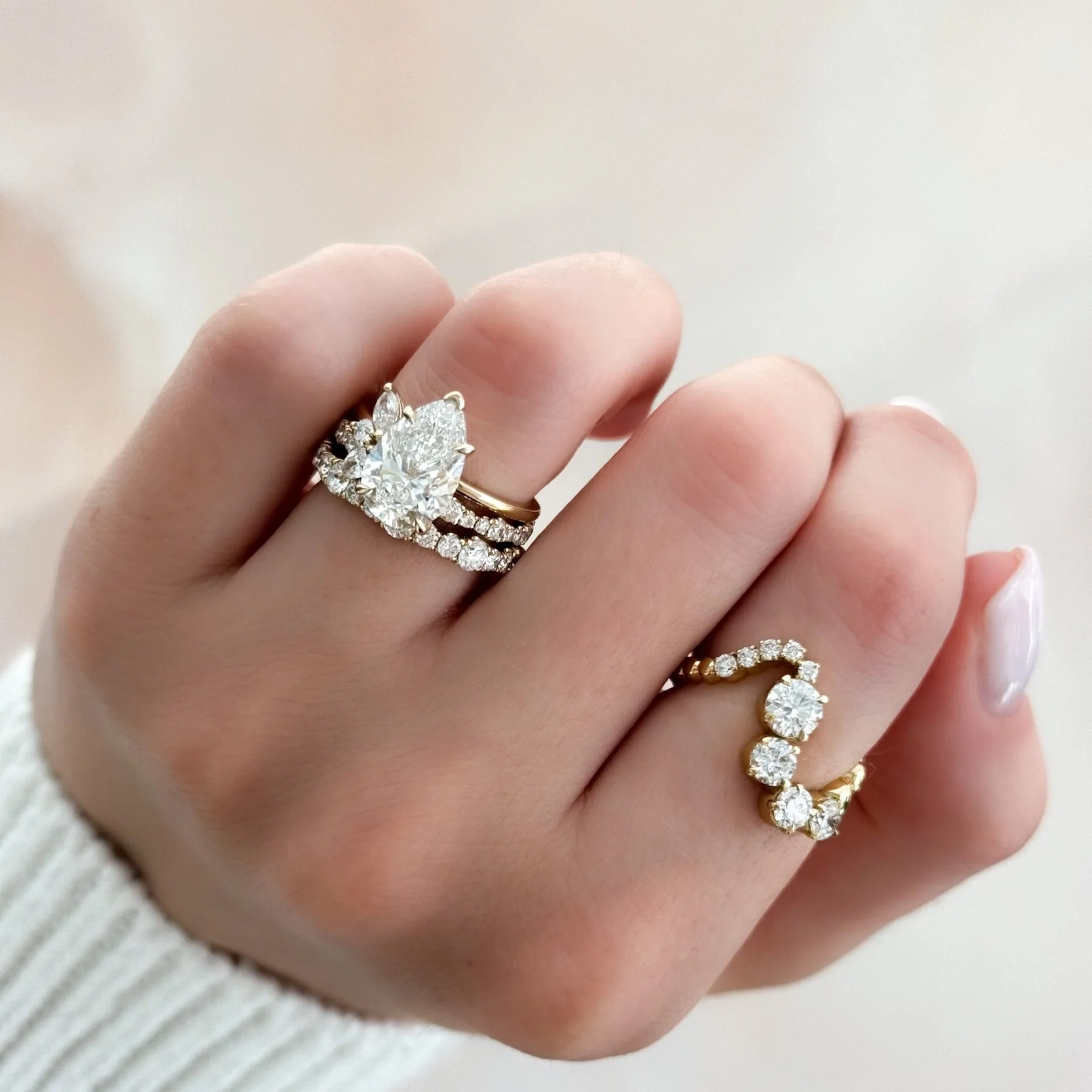 Lotus Engagement Ring With Pear Cut Diamond - Image 7