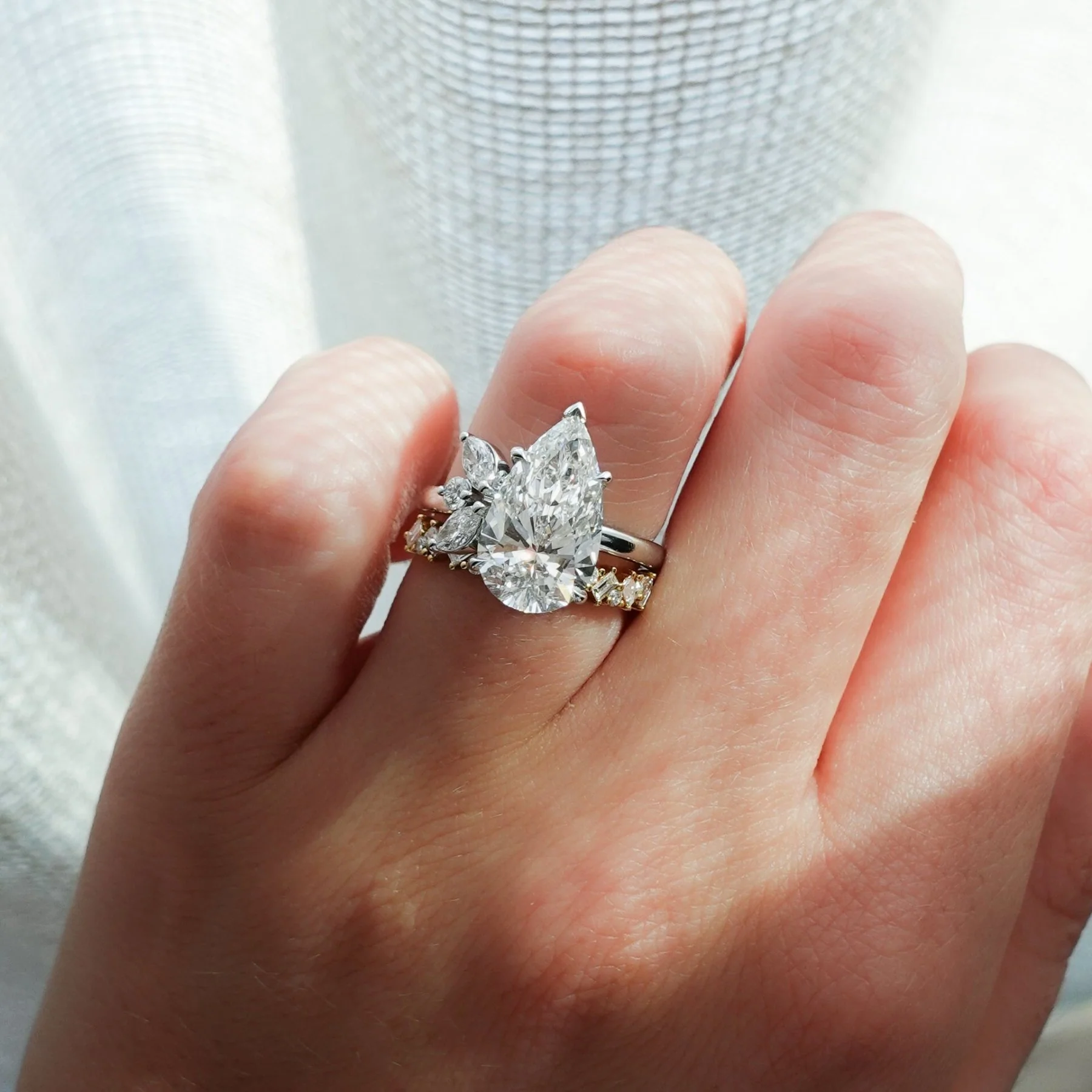 Lotus Engagement Ring With Pear Cut Diamond - Image 8