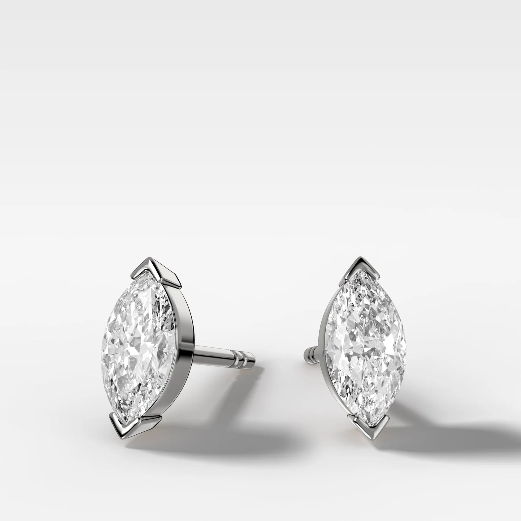 Marquise Cut Half Bezel Diamond Studs - Image 3