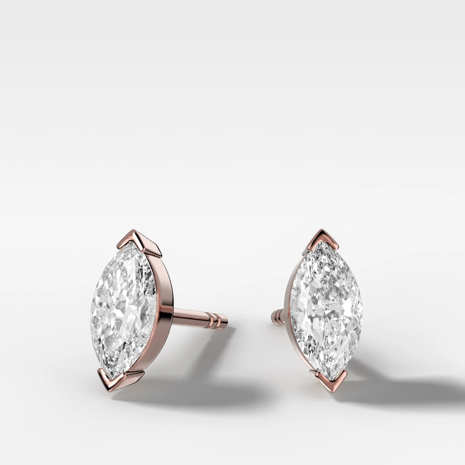 Marquise Cut Half Bezel Diamond Studs - Image 4