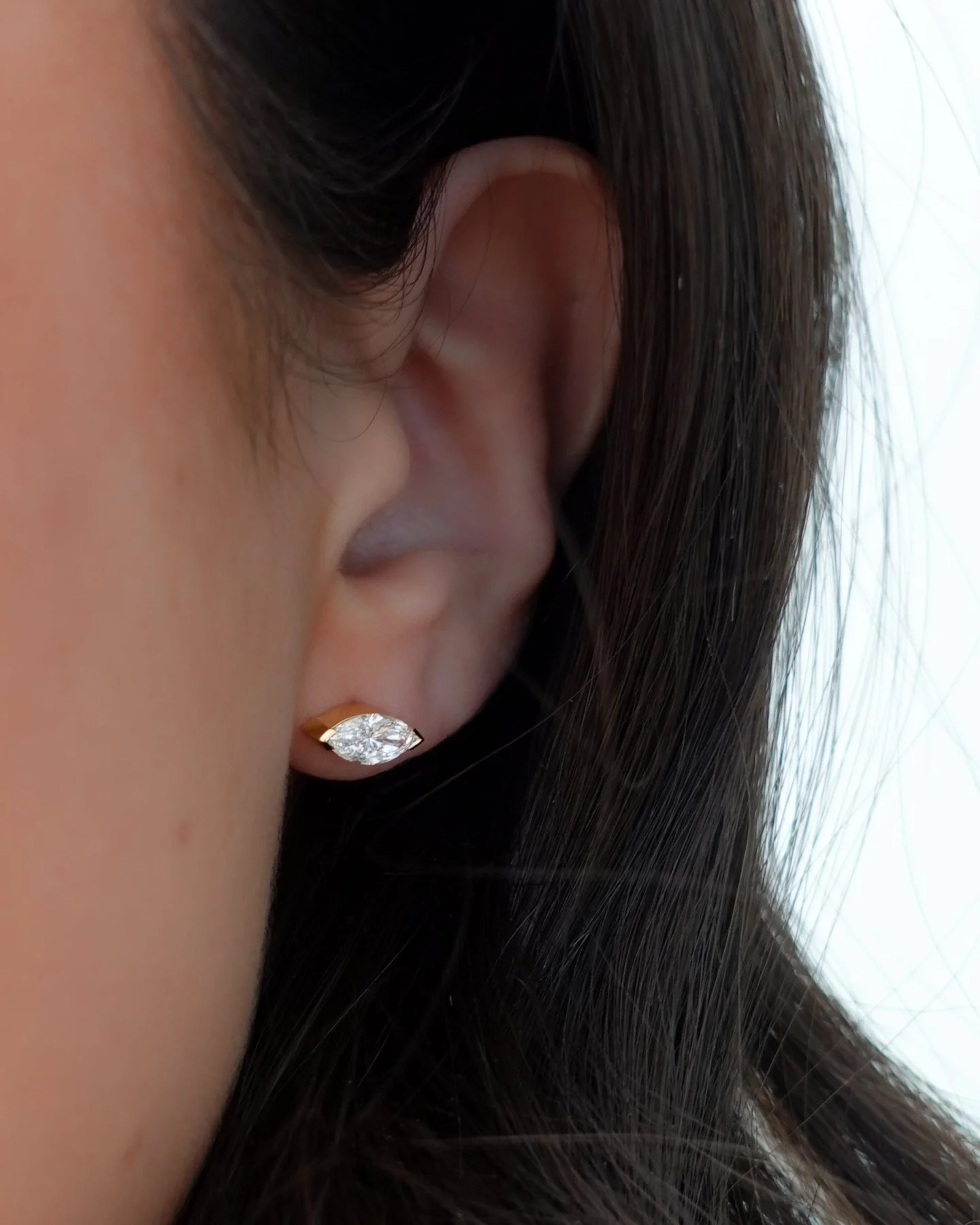 Marquise Cut Half Bezel Diamond Studs - Image 5