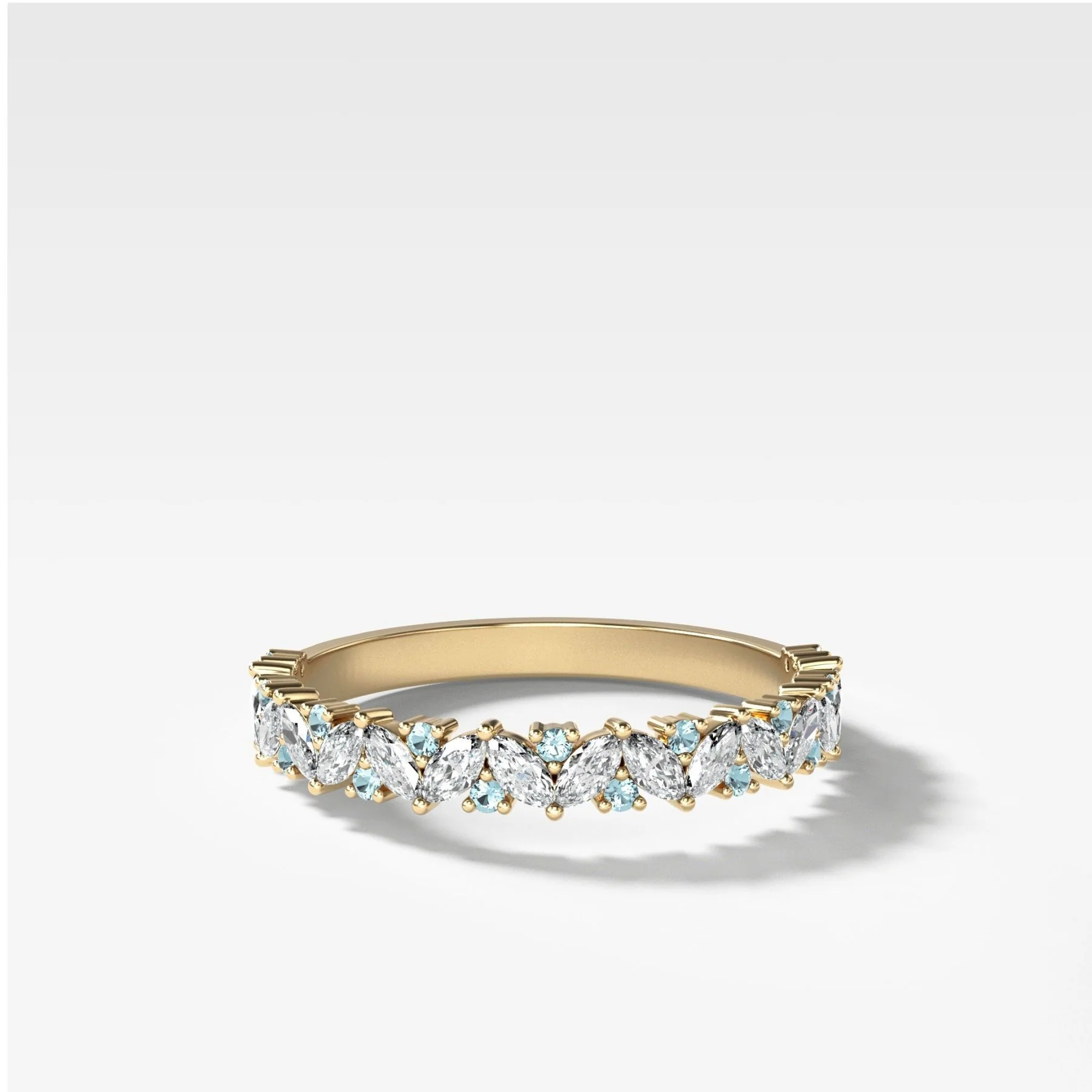 Marquise Round Multi Shape Diamond and Aquamarine Wedding Band