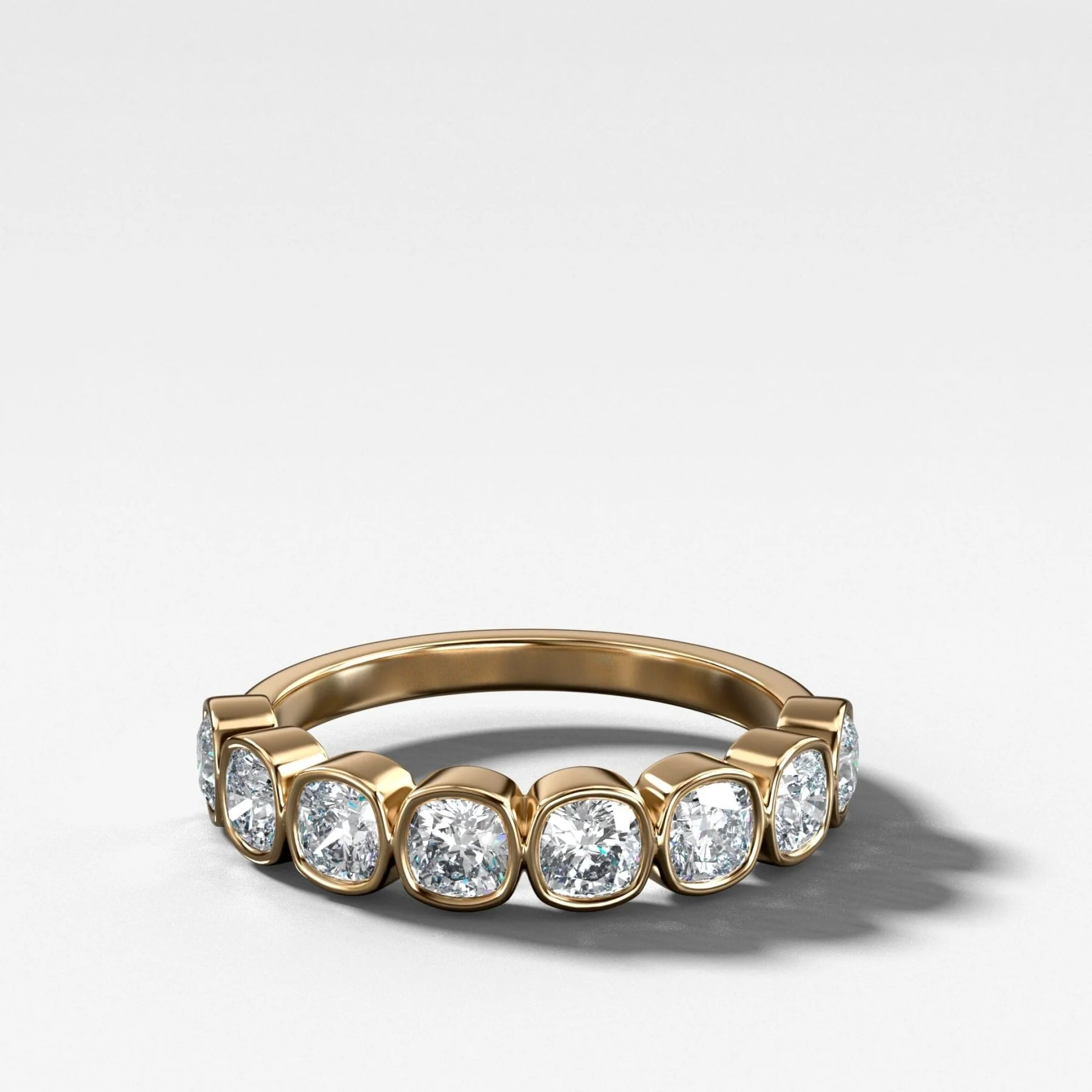 Midi Bezel Set Halfway Wedding Band With Cushion Cuts