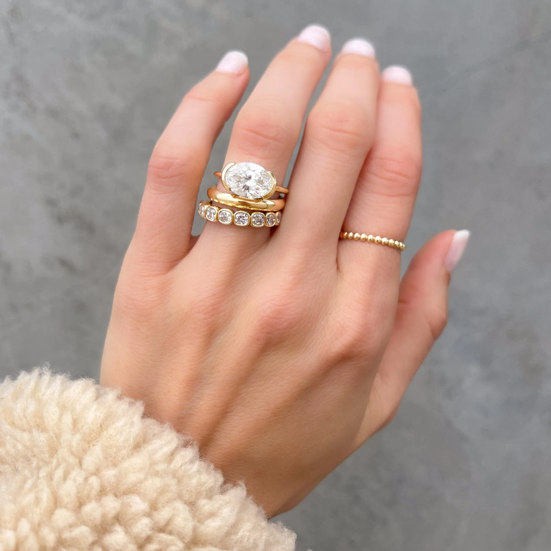 Midi Bezel Set Halfway Wedding Band With Cushion Cuts - Image 6