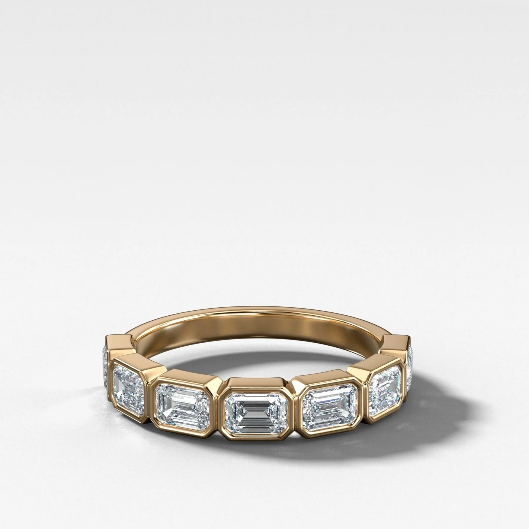 Midi Bezel Set Halfway Wedding Band With East West Emerald Cuts