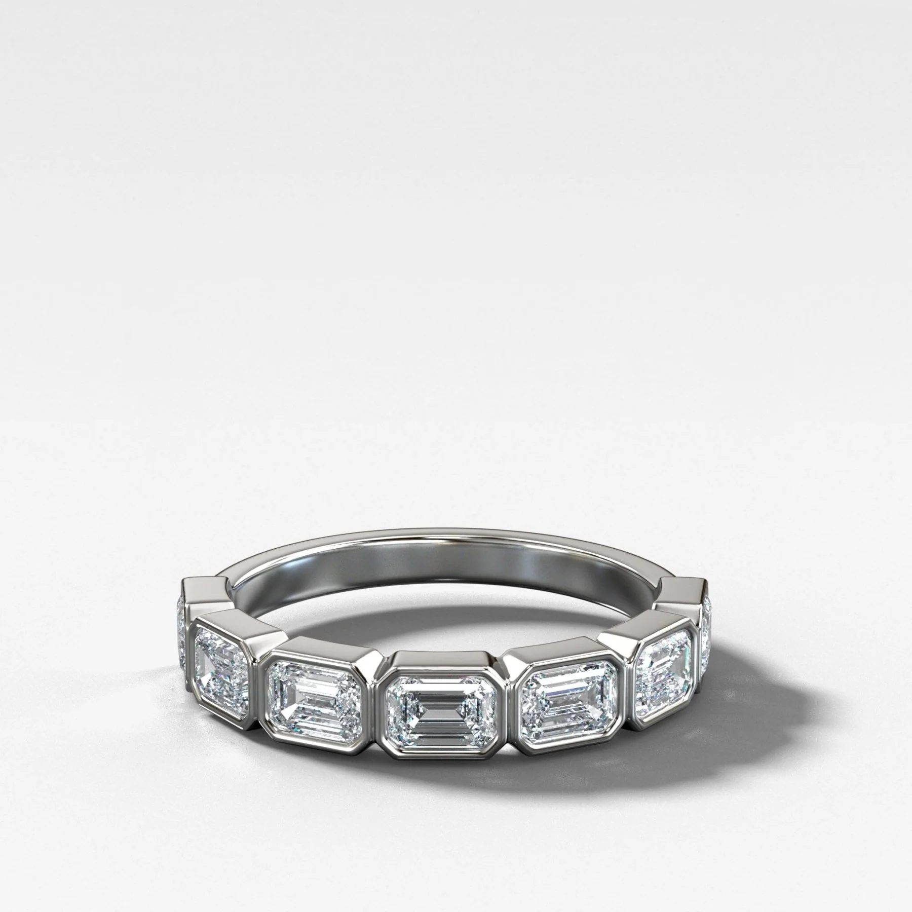 Midi Bezel Set Halfway Wedding Band With East West Emerald Cuts - Image 2